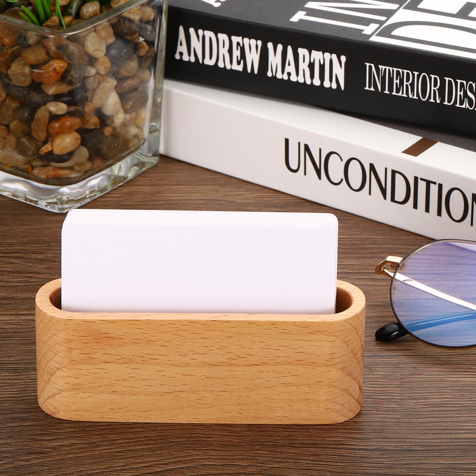 PATIKIL Business Card Holder for Desk 2pcs Single Slot Wood Business Card Holders Wooden Card Stand Organizer Cards Display for Office Exhibition Brown - Image 4