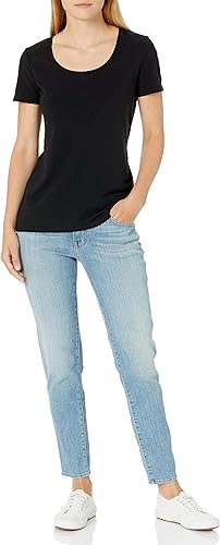 Miniatura 5 de Tienda Essentials Camiseta de manga corta con cuello redondo para mujer (disponible en tallas grandes), paquete de 2