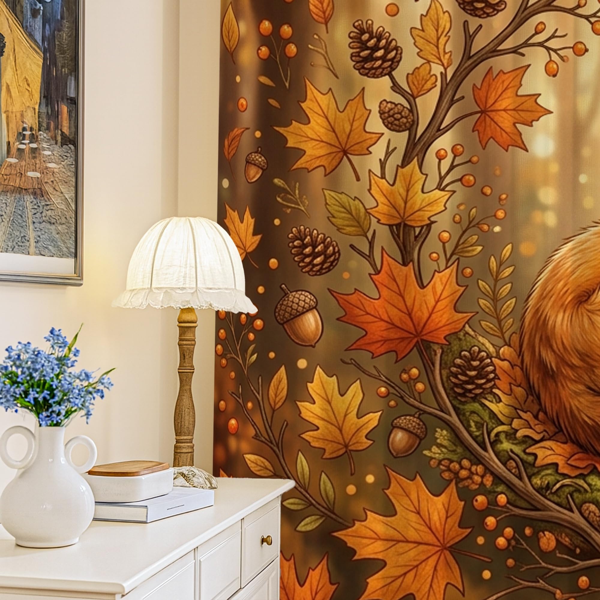 Rideaux occultants motif renards d'automne 132x213 cm pour un salon chaleureux