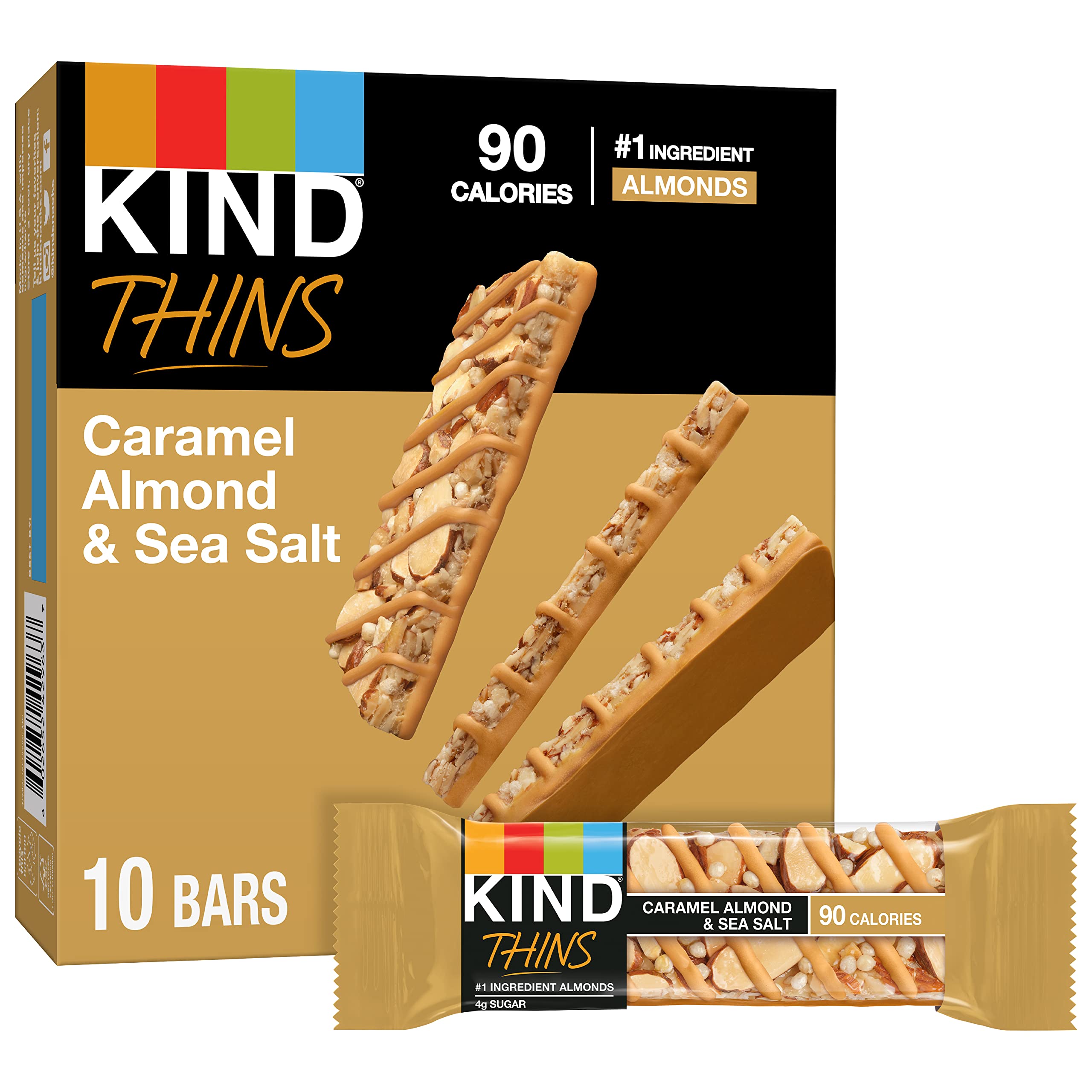 KIND THINS Caramel Almond & Sea Salt Bars, 0.74 Ounce, Gluten Free, 4g Sugar, 10 Count (Pack of 6)