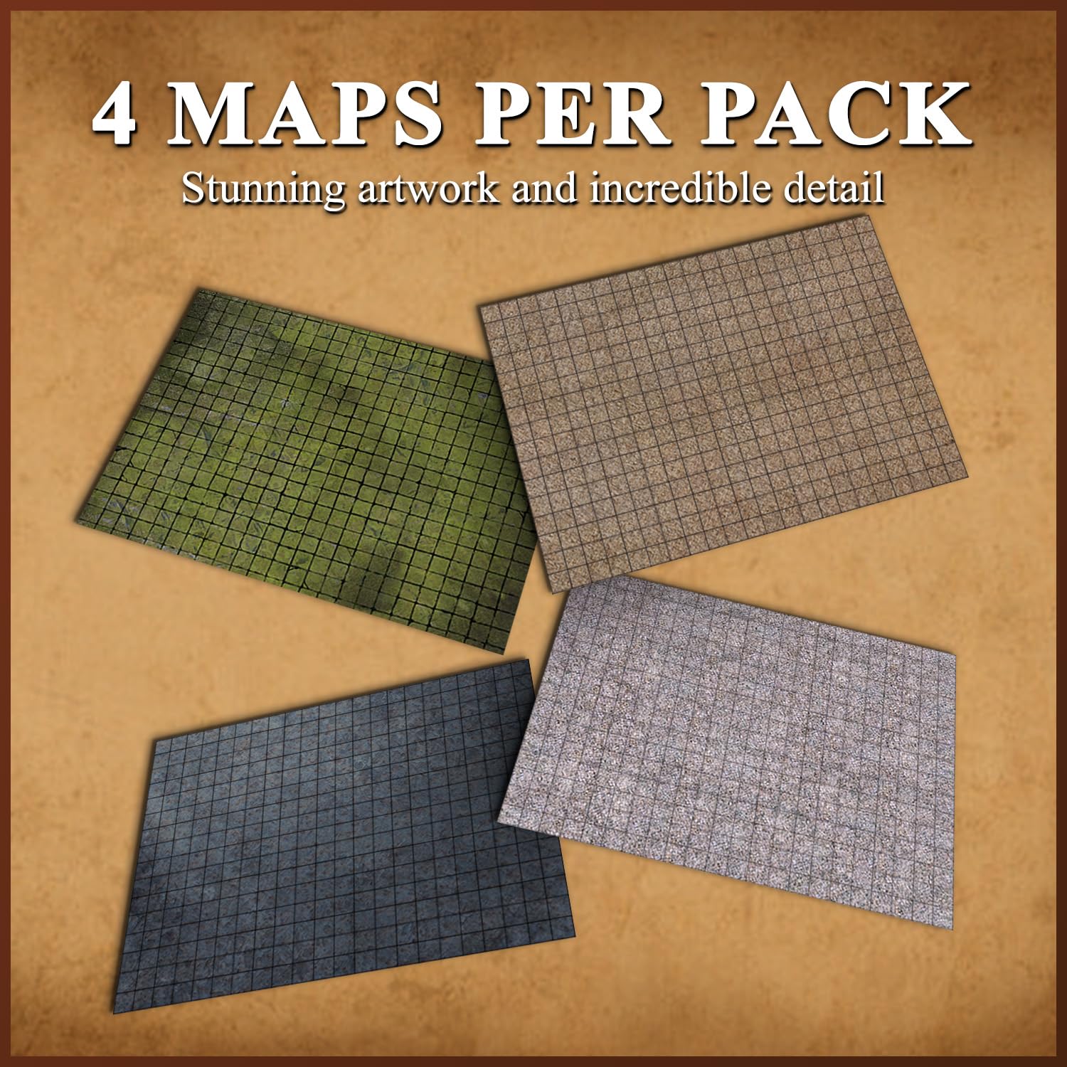 Adventurers and Adversaries - Tapete de mapa de encuentros urbanos de Game Knights - Mapa de batalla laminado brillante de doble cara, mapa de mesa para juegos de rol, superposición cuadriculada de 1
