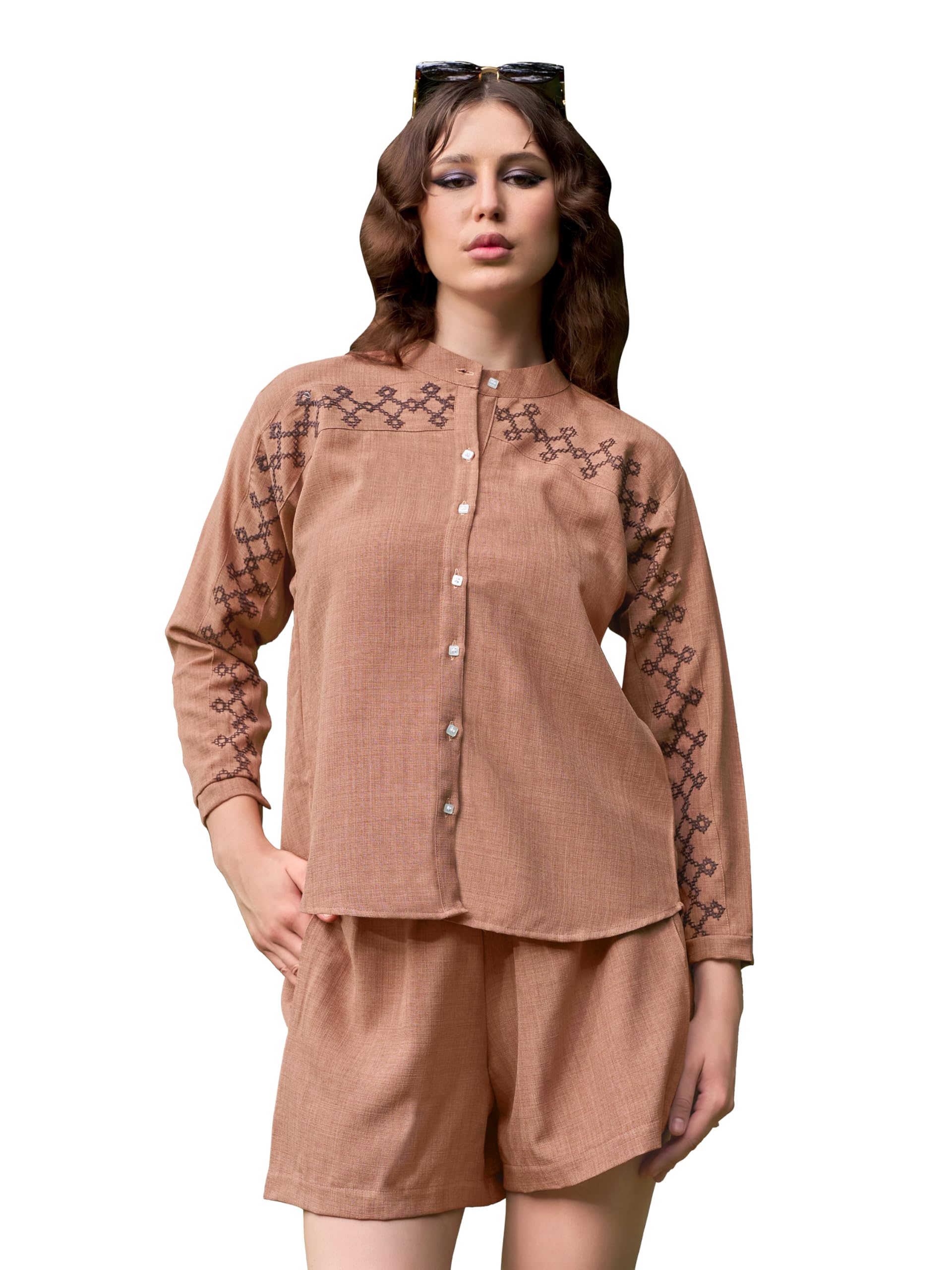Women’s Shirt Style Long Sleeve Mandarin Collar Solid Top-image-25