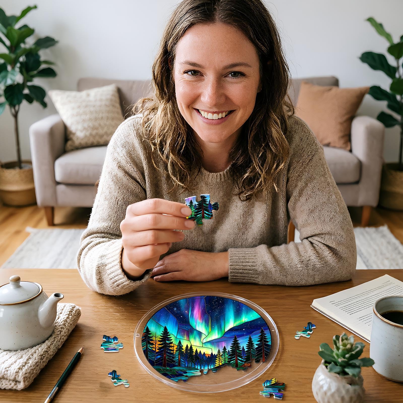 Acrylic Puzzle for Adult, Colorful Flame Sun Catchers Window Hanging 83 Puzzle for Home Decoration Birthday Women Men Mom, 20cm/7.9in Acrylic Puzzles, for Doors Garden Window Hanging Birthday (V) - 4