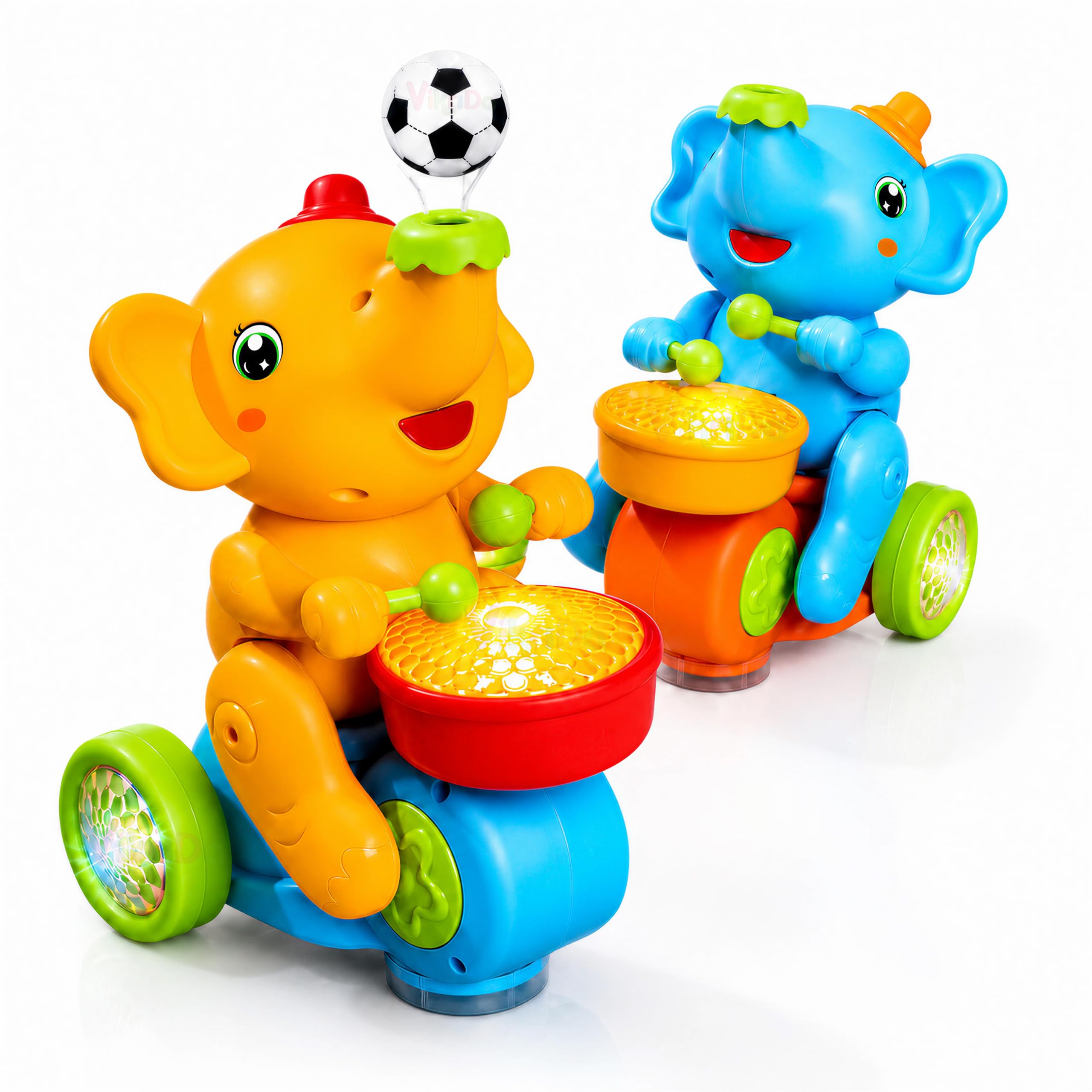 VikriDA Musical Walking Elephant Drummer Toy | Flashing Light | Amazing Sound | Beating Drum Blowing Ball Toys for Kids Boys Girls Children - 1PC Multicolor-image-7