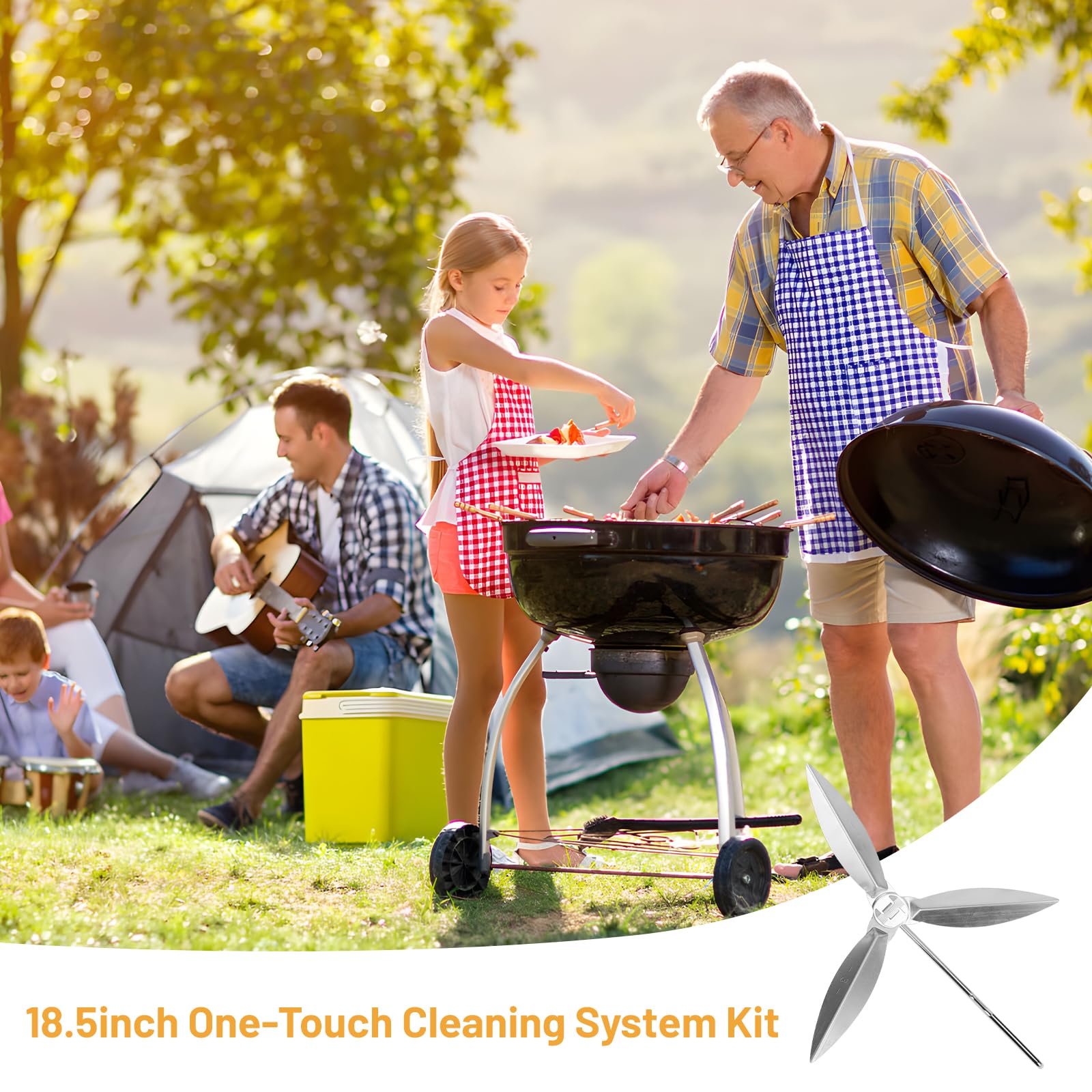 DBREAKS Lot de 2 Systèmes de Nettoyage One Touch de 46.7 cm, 18-1/2-Inch Kit de Nettoyage One Touch compatibles avec Les pièces de Barbecue Weber, 7444 Weber Kettle Barbecues