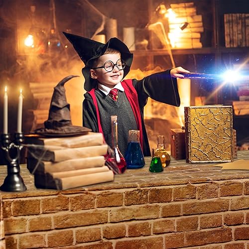 Miniatura 6 de Manteles de pared de ladrillo de 4.5 x 9 pies, manteles de pared de ladrillo con diseño de mago mágico, cubierta de mesa de ladrillo rojo retro para