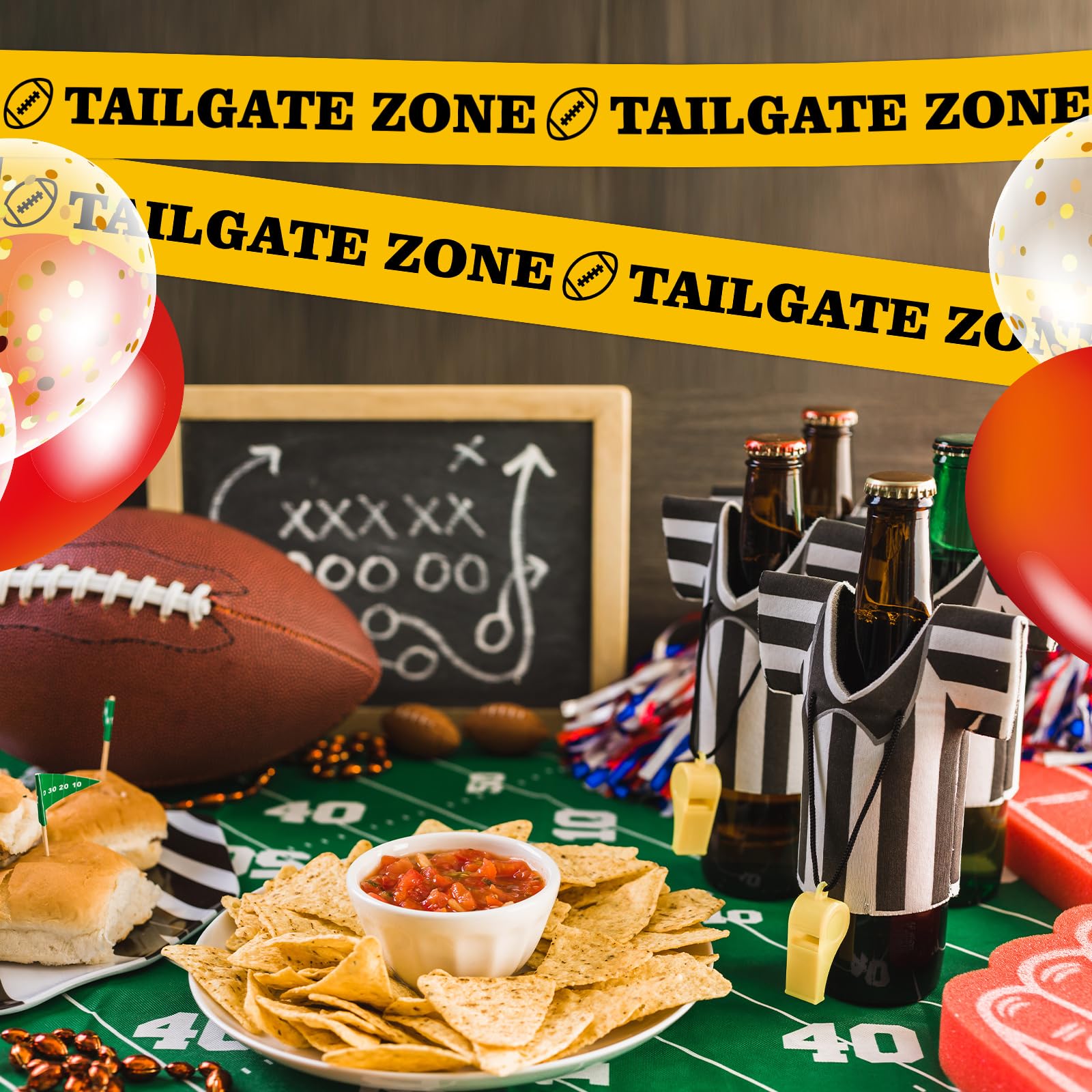Football Theme Birthday Party Decorations Kit - Includes Laser Rain Curtain, Banner, Balloons (Pink/Purple Girly Sports Style)