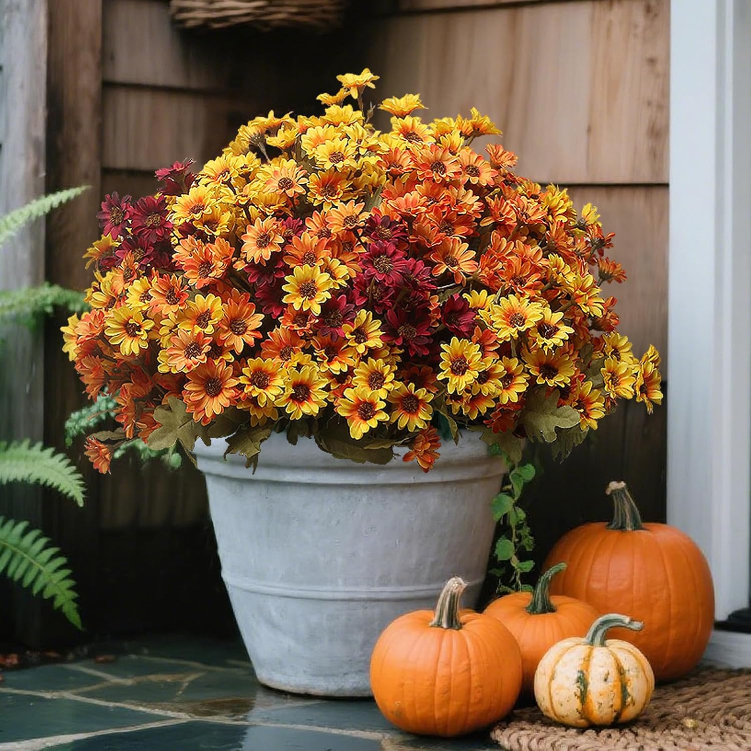 12 Stems Artificial Daisy Flowers for Outdoor Decor, UV Resistant Fake Daisy Plants for Fall Porch, Patio, Garden, Hanging Basket Planter, Autumn Home Wedding Decorations