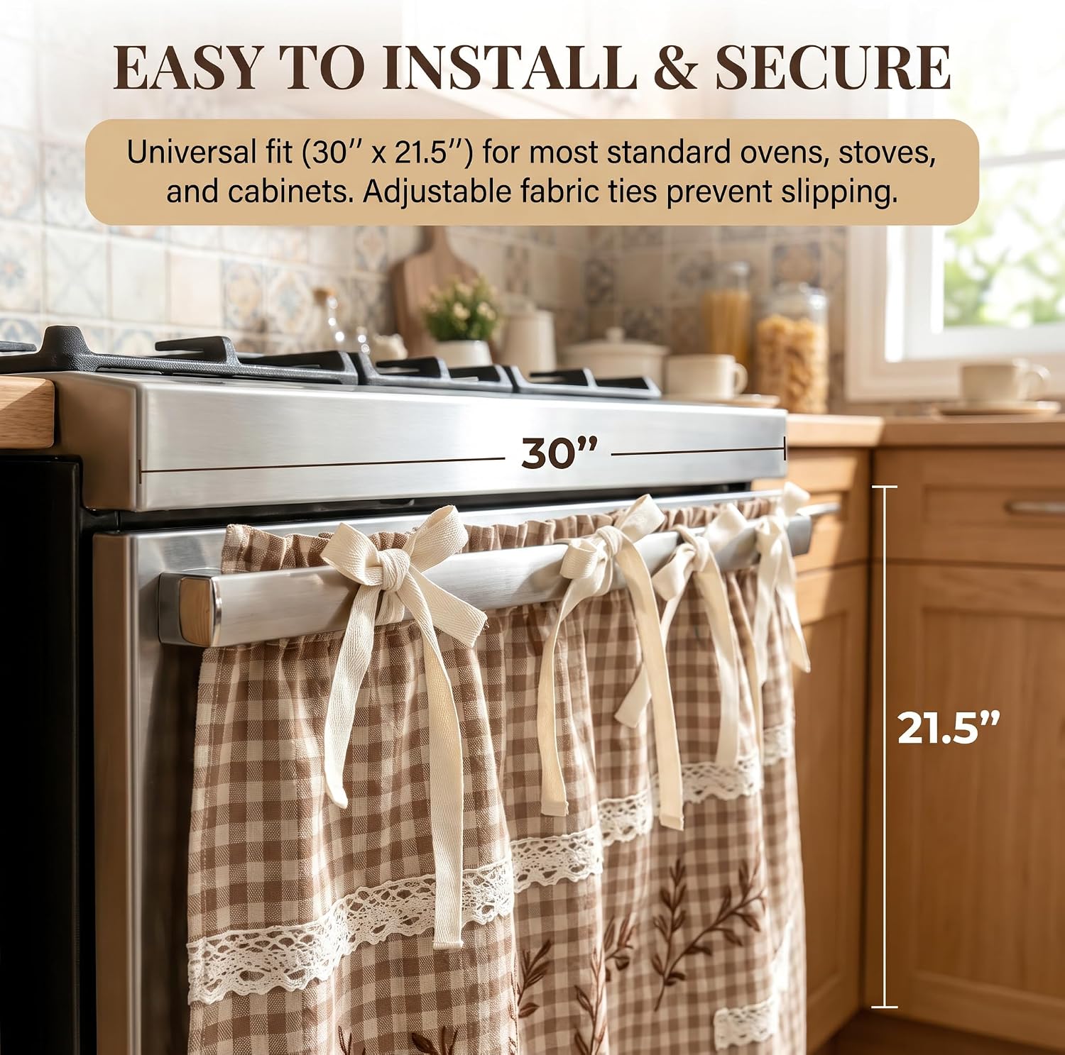 Oven Skirt with Pockets, Vintage Farmhouse Stove Curtain for Kitchen Decor