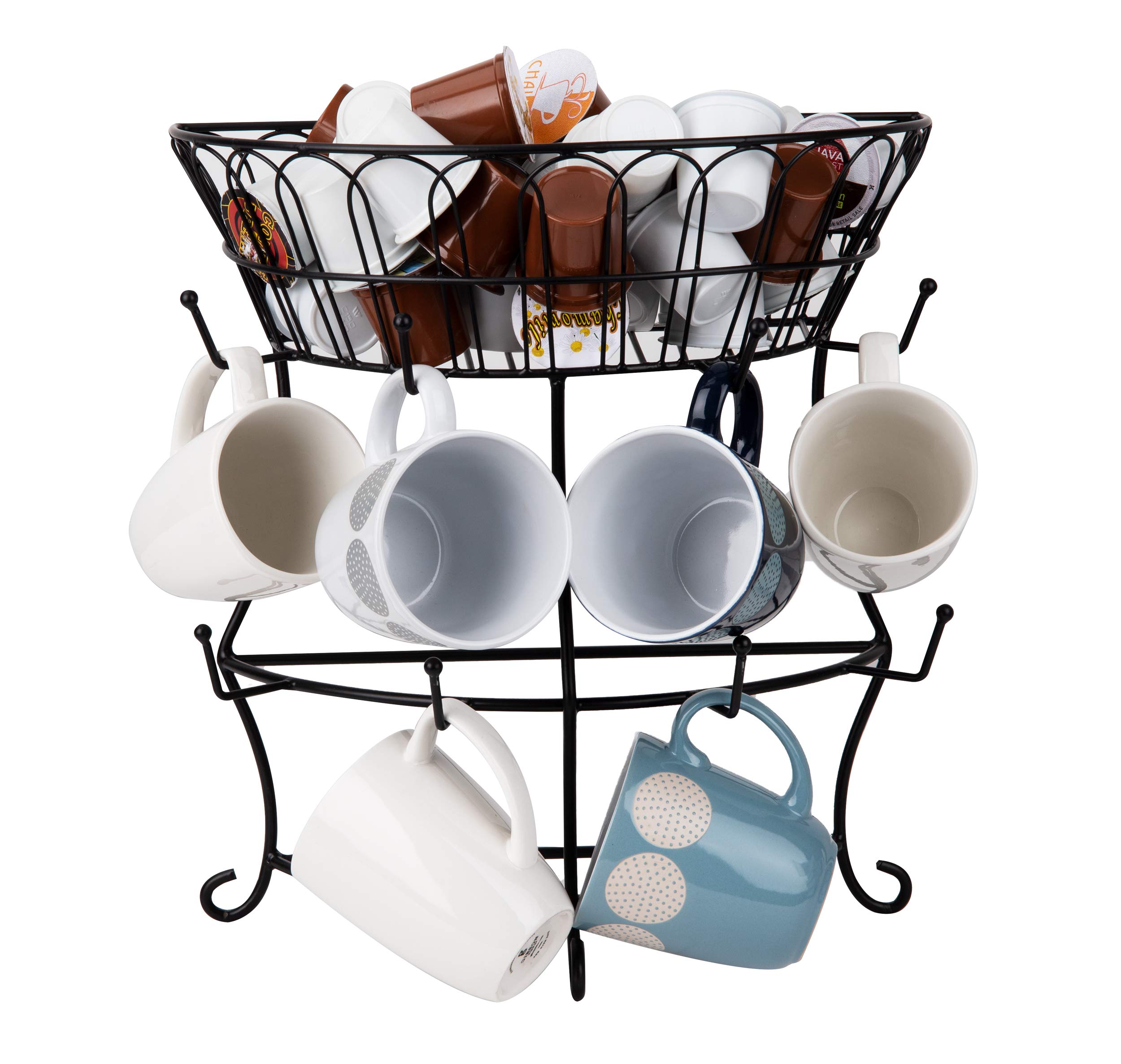 Mind ReaderSingle Serve Coffee Pod Organizer & Mug Tree, 22 pod and 8 Mug Capacity, Metal, 9" L x 9" W x 17.75" H, Black