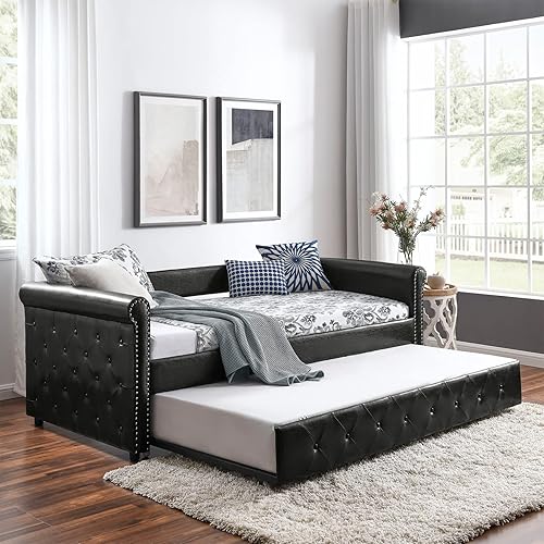 DayBeds - Sofá cama de tamaño individual con nido tapizado con sofá nido sofá cama enrollable sala de estar cama de invitados marco de cama de dos