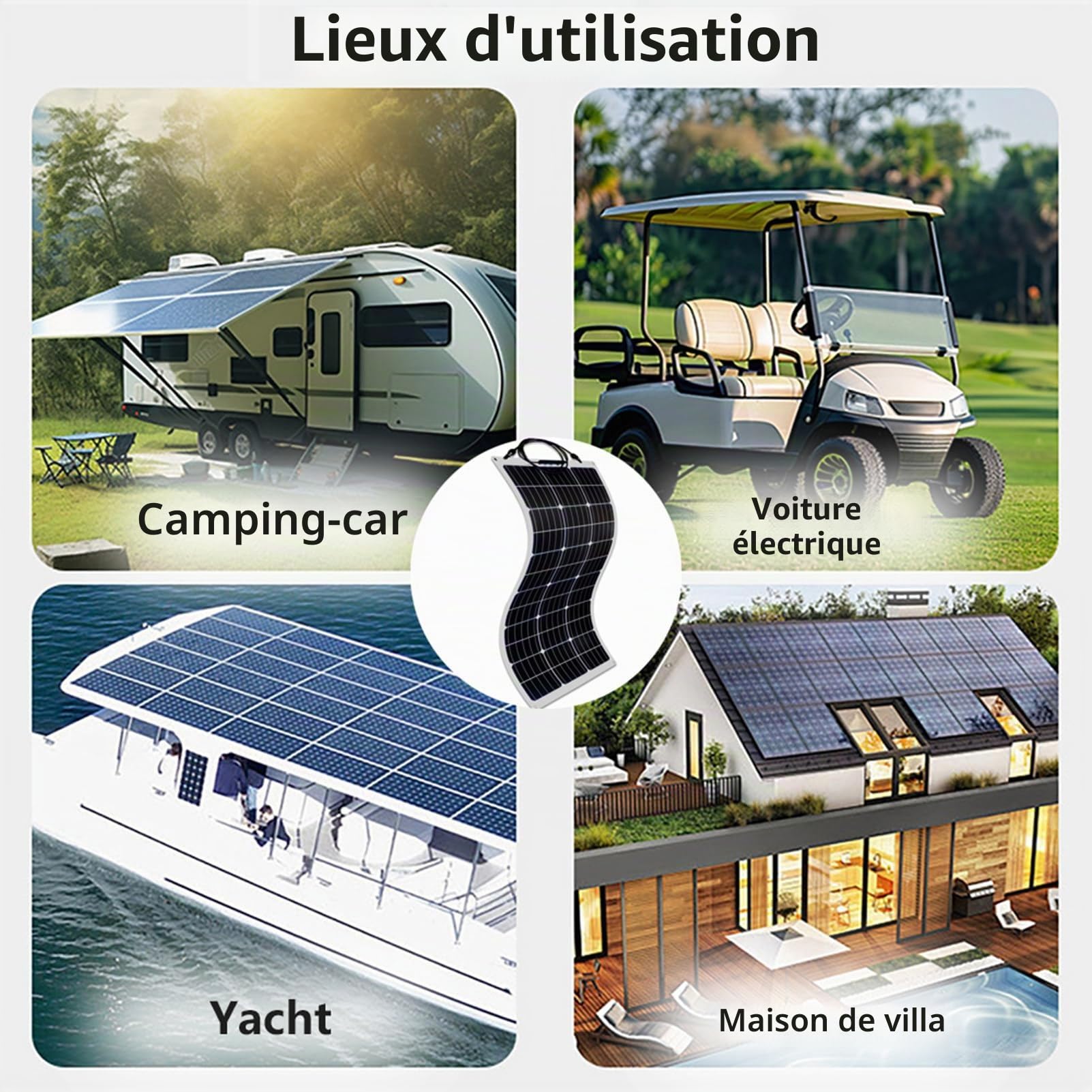 300W 12V Panneau Solaire Souple Panneau Photovoltaique Kit De Panneaux Solaires Monocristallins Plug and Play 40A Contrôleur Solaire pour Maisons RV Bateau Voiture Caravane 1 * 300W