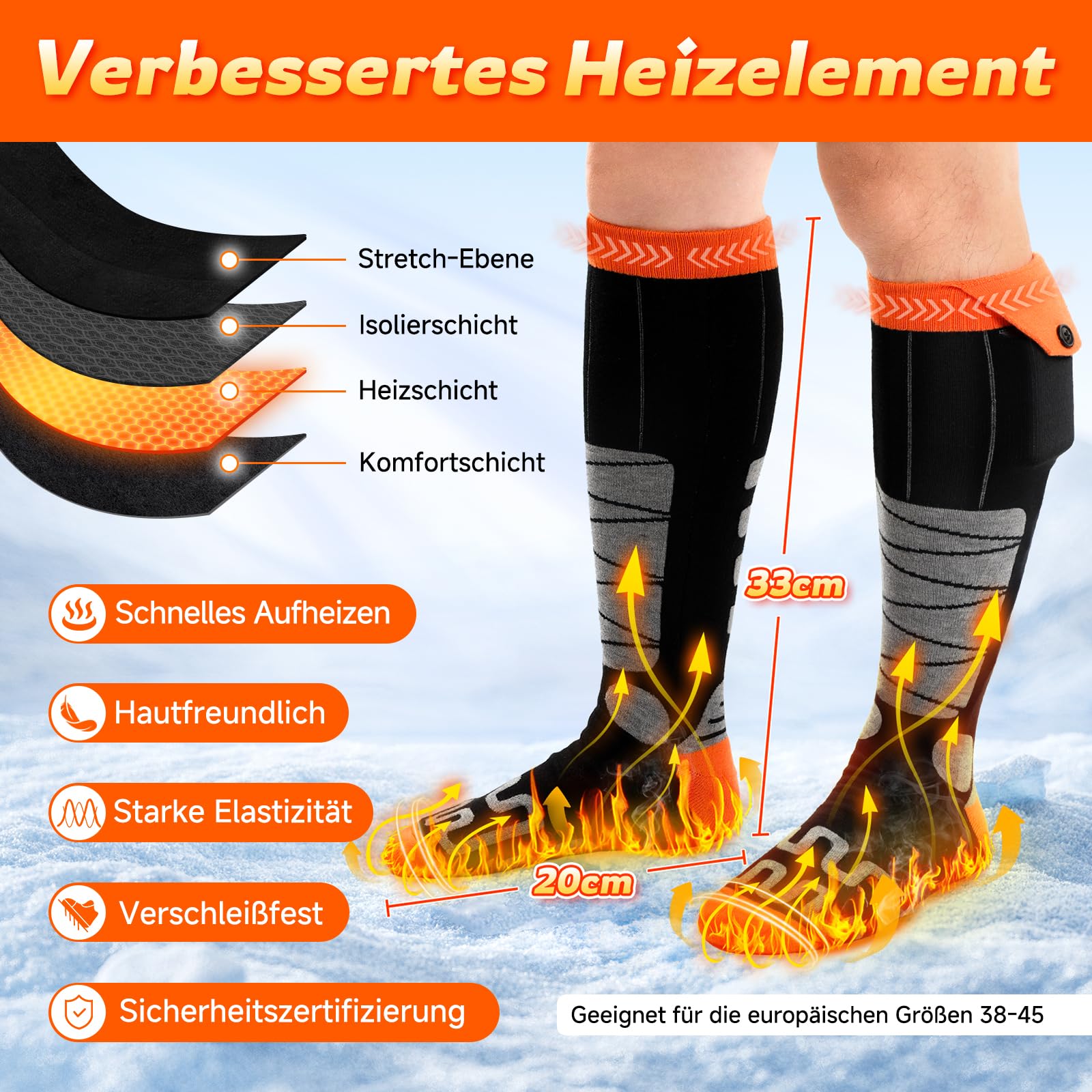 Beheizbare Socken, 5000mAh x 2 Akku Heizsocken mit APP Steuerung, Fußwärmer Elektrisch Beheizte Damen Herren, Wiederaufladbare Wärmende Heizung 4 Temperatur für Skifahren Radfahren Camping
