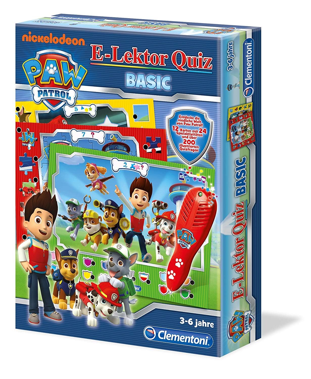 Clementoni 69368 E-Lektor Quiz Basic – Psi Patrol, gra edukacyjna z ponad 200 pytaniami, zabawka dla dzieci w wieku od 3 do 6 lat, nadaje się do przedszkola i przedszkola