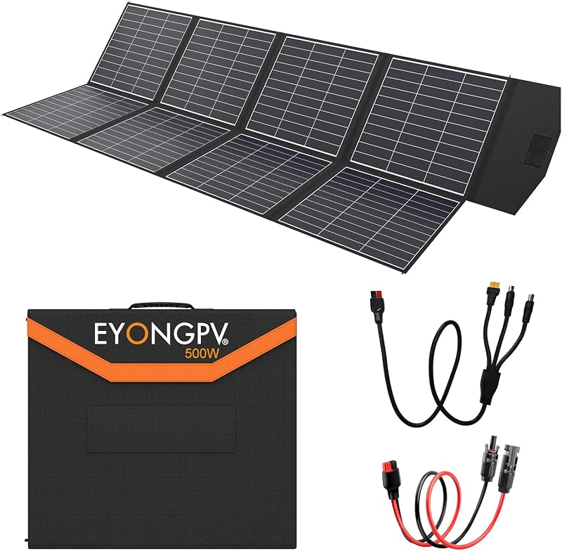 Panel solar portátil de 500 W, 26 % células HPBC, cargador solar plegable, cable de 15 pies (4,5 m), salida Anderson de 30 A, resistente al agua IP65 para RV Camping, para EcoFlow, Anker, Jackery, central eléctrica Bluetti