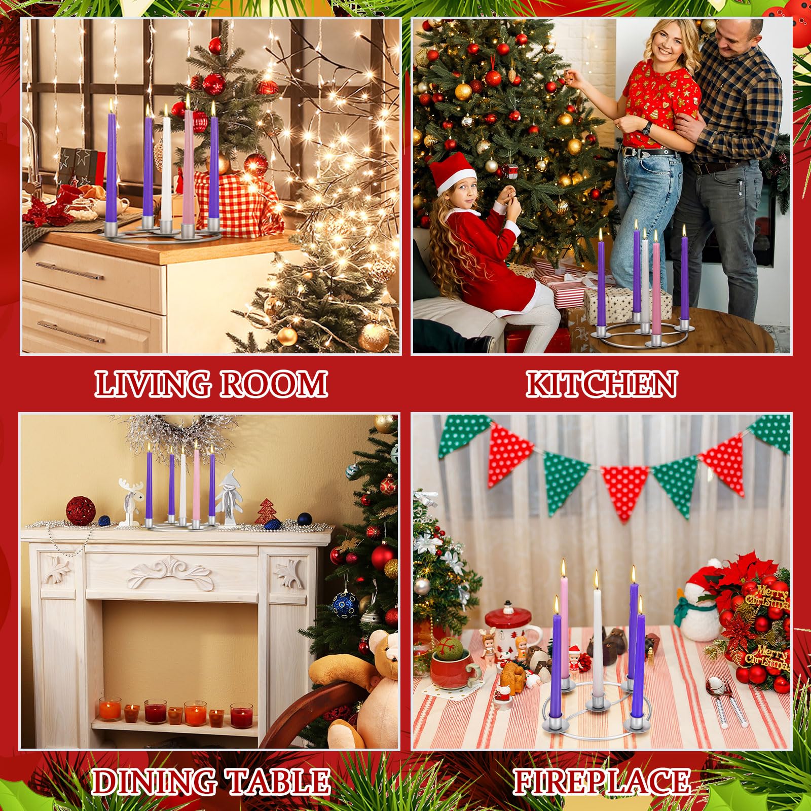LemonRoad Adventskranzring mit 5 Kerzenhaltern, silberfarben, runde Form, Adventsring, Kerzenhalter, Metall, Tischdekoration für Weihnachten, Festival, Heimdekoration, 4 Stück