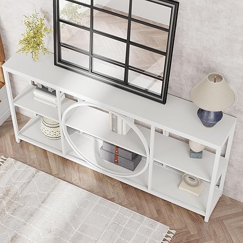 Miniatura 13 de Tribesigns Mesa consola de sofá de 70.9 pulgadas, mesas de entrada angostas extra largas con estantes de almacenamiento de madera de 3 niveles,