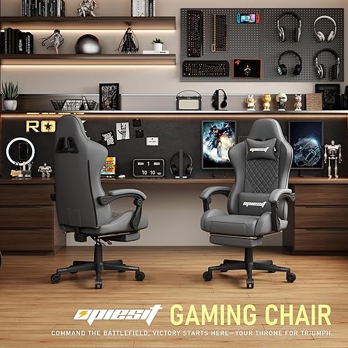 Miniatura 2 de Silla de juegos, sillas ergonómicas de computadora para adultos con reposapiés, silla de oficina de piel sintética con soporte lumbar ajustable y