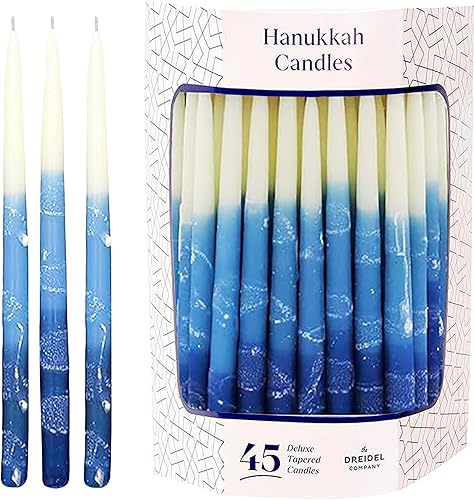 Velas de Hanukkah escarchadas de alta calidad sin goteo de alta calidad decoradas a mano, color azul, cera de alta calidad (paquete de 2)