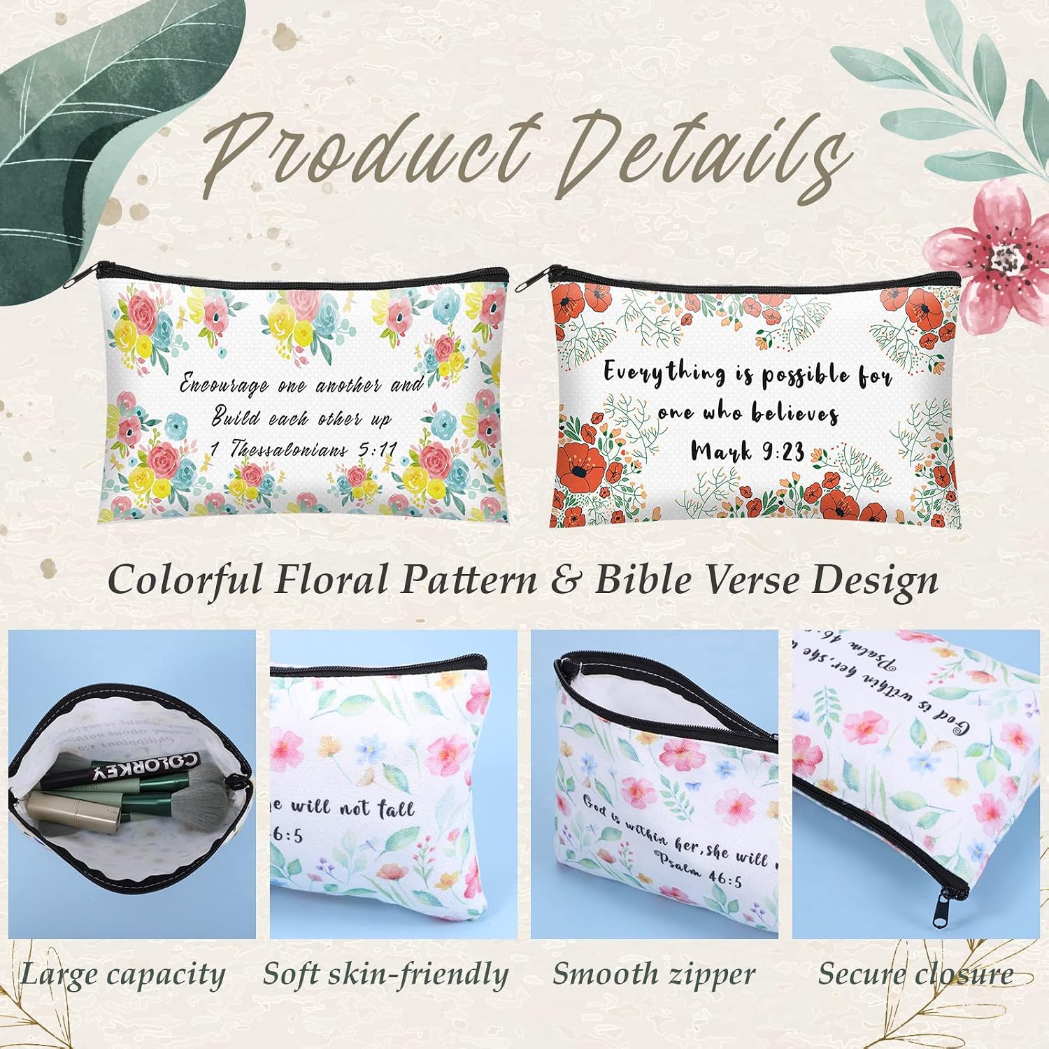 12Pcs Inspirational Bible Pencil Case, Back to School Gifts, 8.7 x 5.5 Inch image 3