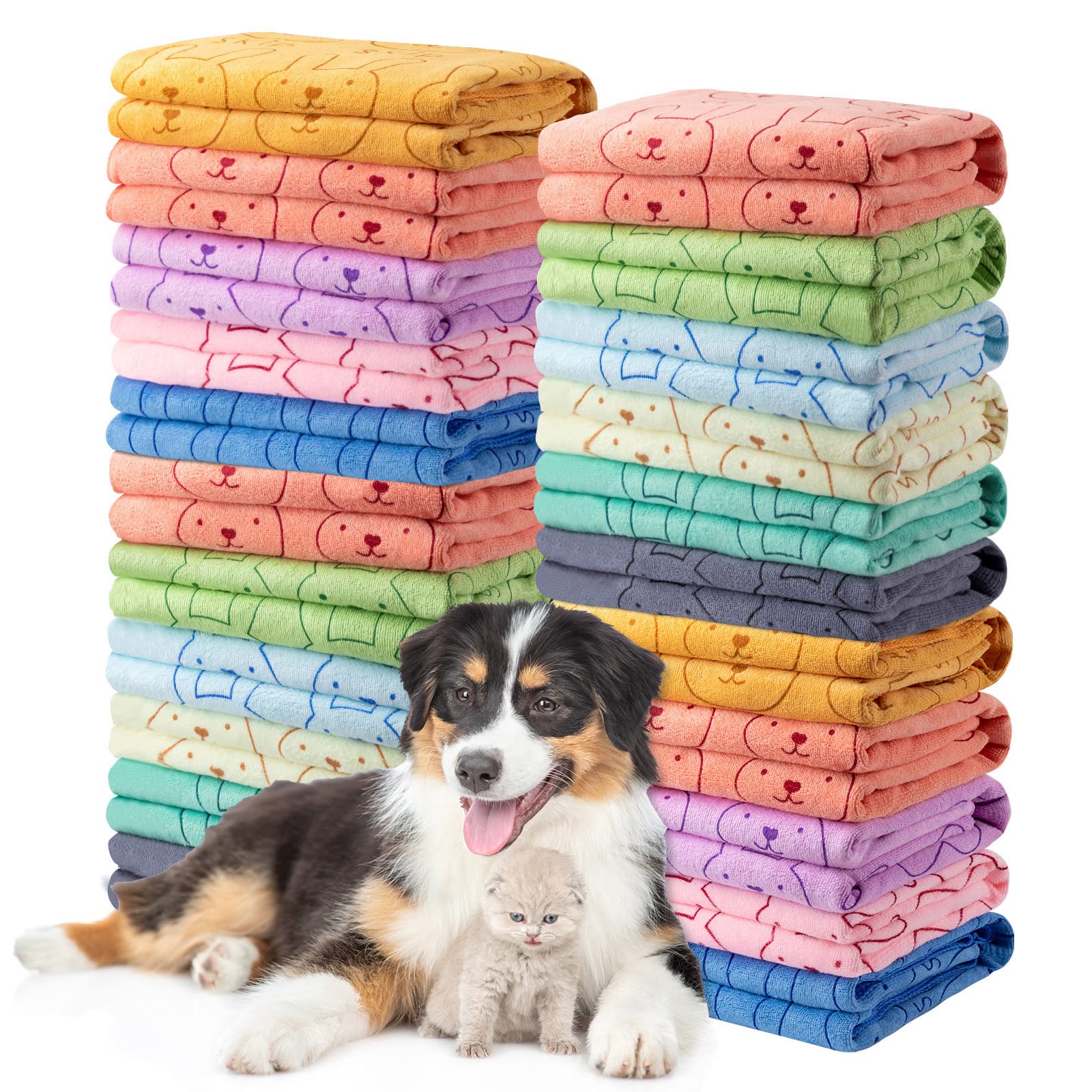 Tatuo Lot de 22 serviettes de bain absorbantes en microfibre à séchage rapide pour chien de petite, moyenne et grande taille - Motif lapin - 50,8 x 101,6 cm