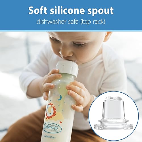 Miniatura 5 de Dr. Brown's Milestones - Botella para sorber estrecha, 100% silicona suave boquilla para sorber, 8 onzas, 19.7 ft+, zorro y león, paquete de 4