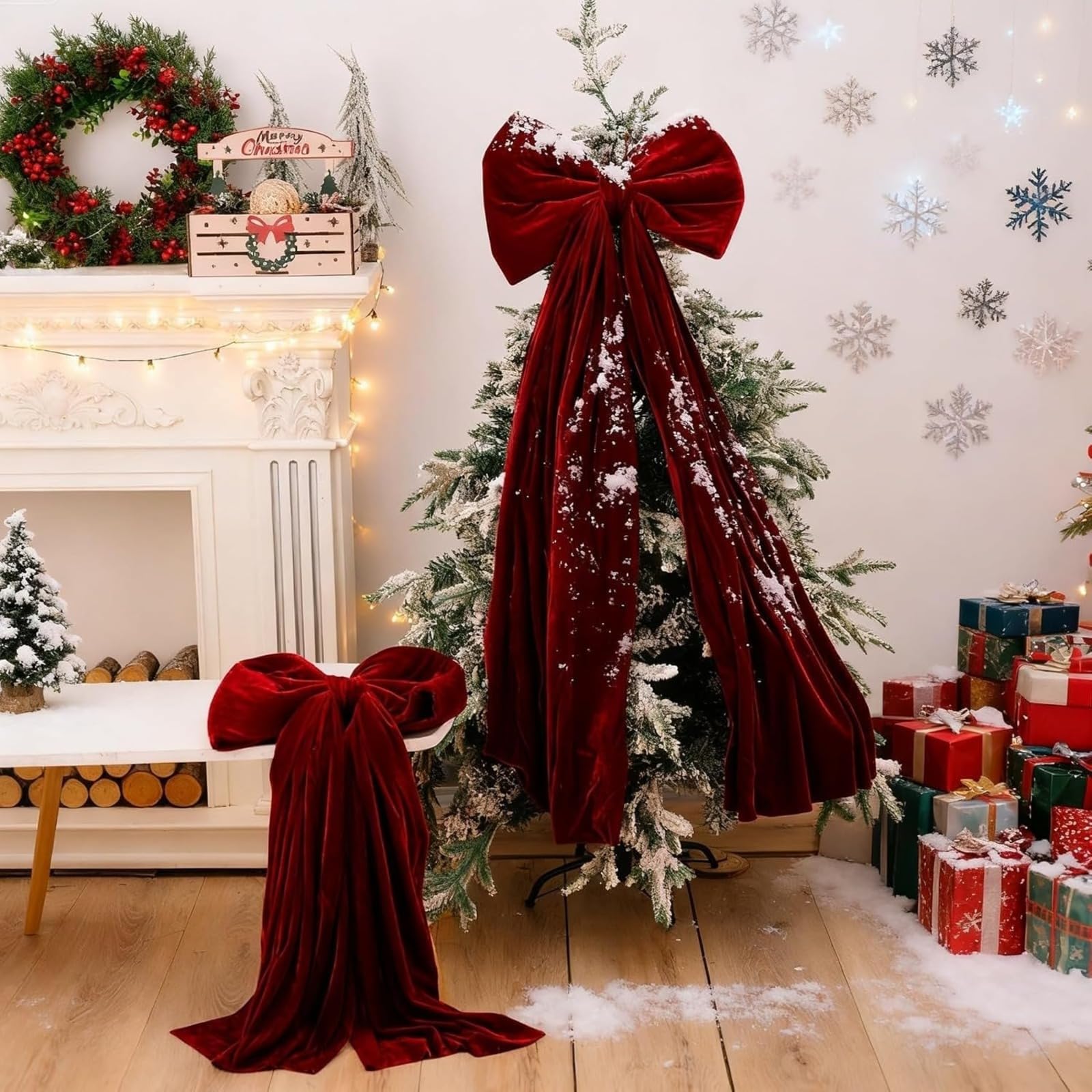 Genérico Extra große Samtschleife für Weihnachtsbaumspitze, 80/110/160/200 cm, große rote Schleifen für die Baumspitze, Weihnachtsdekoration für Zuhause, Hochzeiten und Partys