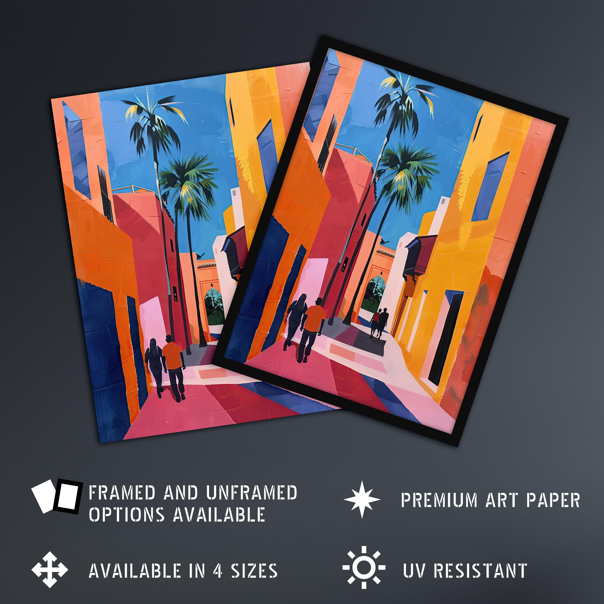 Artery8 Vibrant Casablanca Street African Architecture Living Room Extra Large XL Wall Art Poster Print, Unframed 24X32", 81L x 61W cm - Image 2