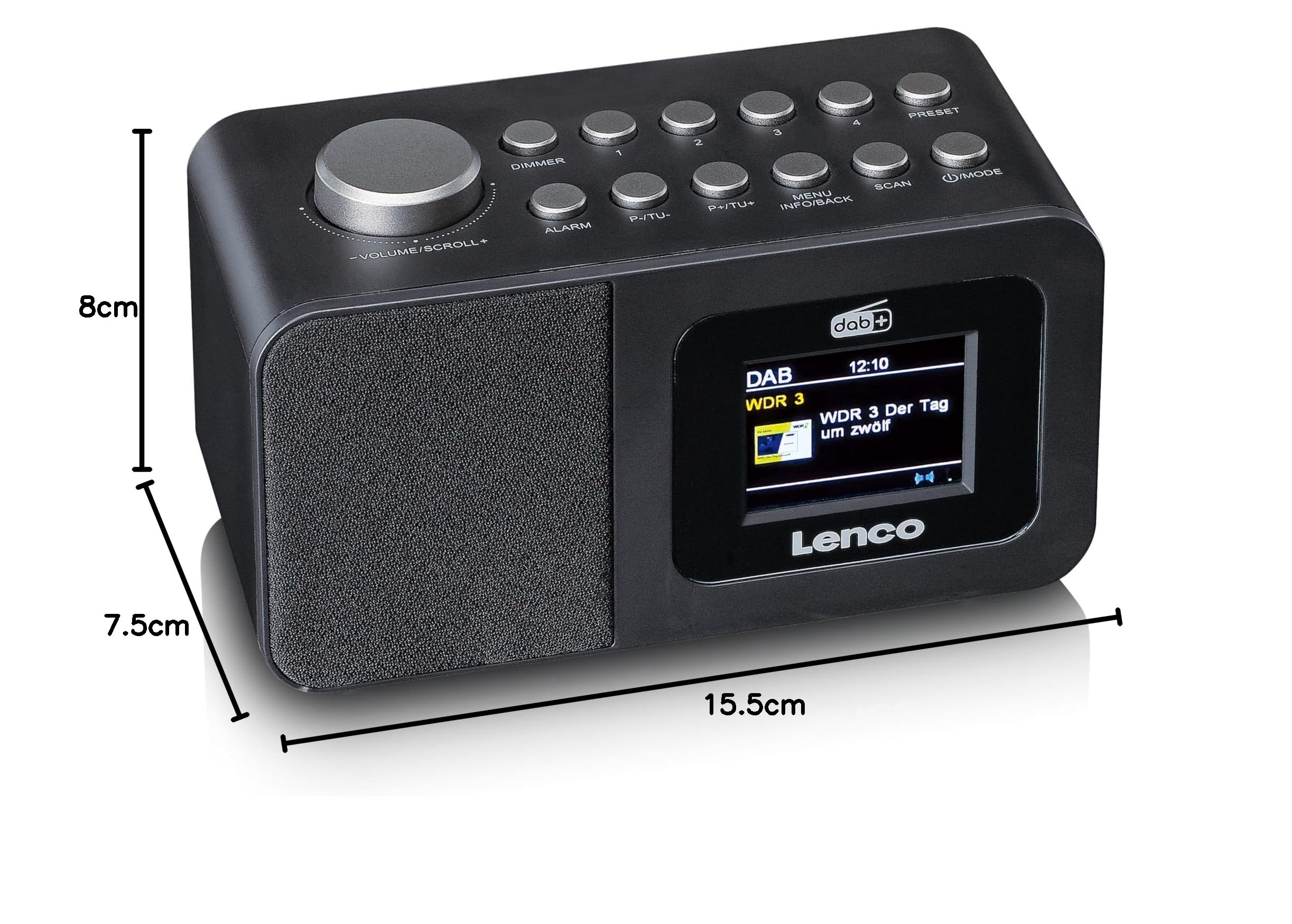 Lenco CR-625BK Radiosveglia con DAB+/FM, display a colori da 2,4", dimmerabile, doppio allarme, sleeptimer, funzione snooze, memoria 30 trasmettitori, AUX-In, nero