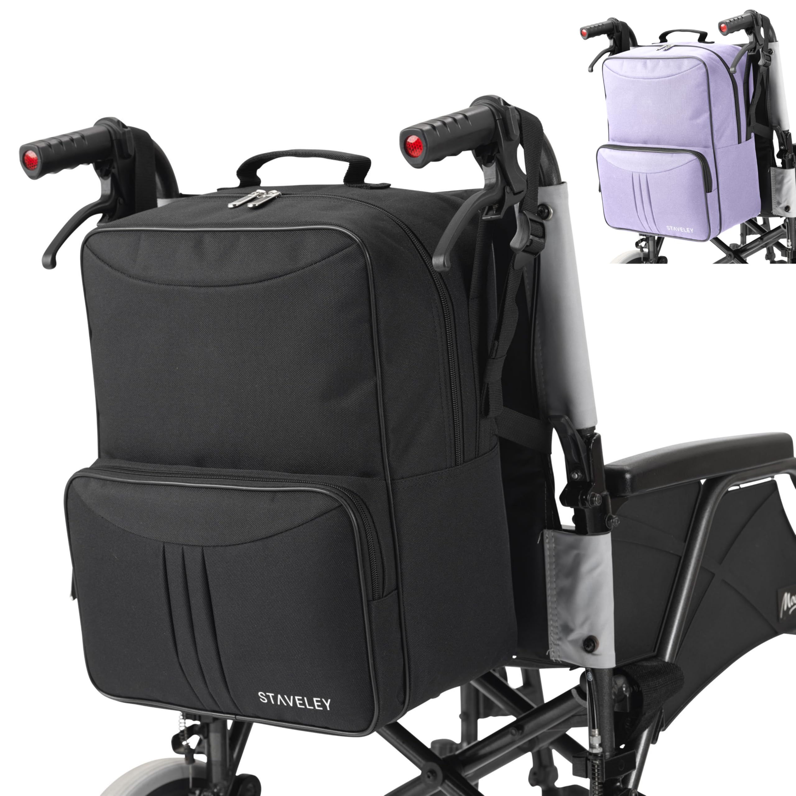 Staveley Wheelchair Bag | Wheelchair Backpack and Wheelchair Bags for Back of Chair | Electric Wheelchair Storage Bag Accessories for Daily Travel and Shopping (Black)