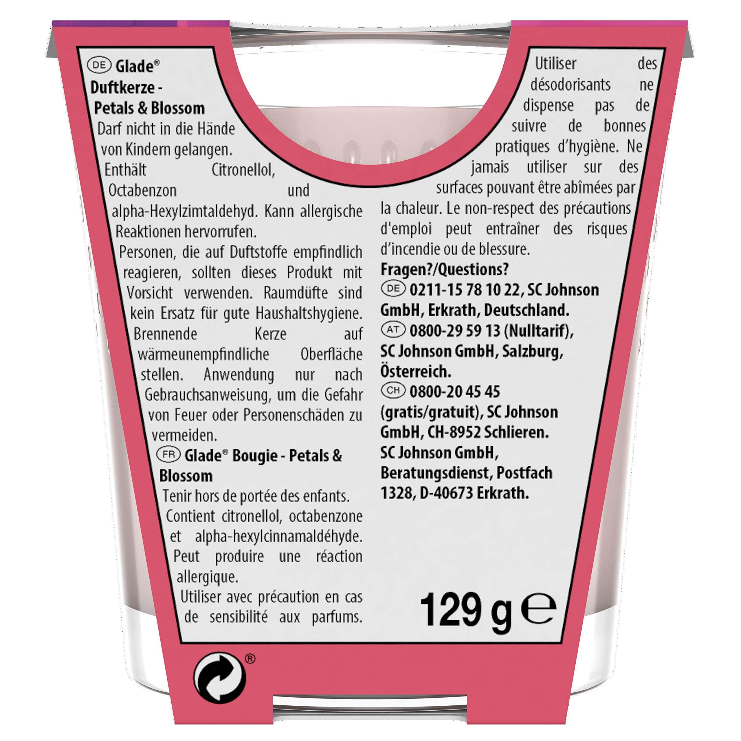 Glade (Brise) Duft-Kerze im Glas, Petals & Blossom, bis zu 30 Stunden Brenndauer, 6er Pack (6 x 129 g)