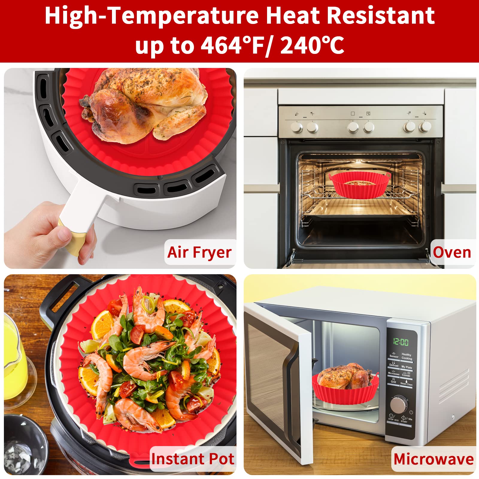 Friggrice ad aria Vassoio in silicone Rettangolo Forno Teglia da forno Cestino Fodera riutilizzabile Inserto Piatto per Ninja Foodi Friggrice Pan Accessori  15