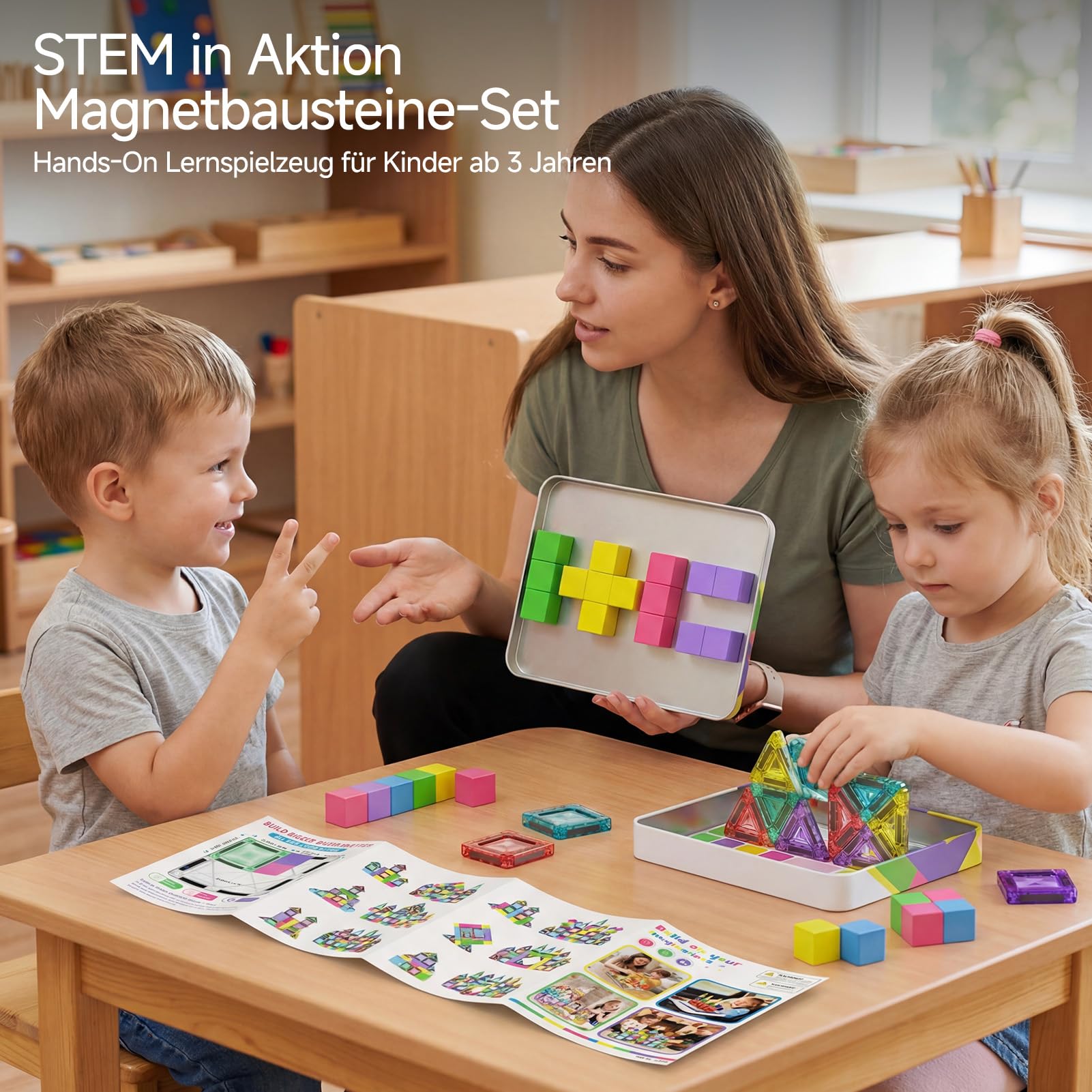 burgkidz Magnetbausteine Reise-Set 48 Teile – 3-in-1 Kompatible Magnetfliesen und Blöcke (3,75 cm / 1,875 cm) mit Ultraleicht-Metallbox für unterwegs, STEM Lernspielzeug für Kinder ab 3 Jahren