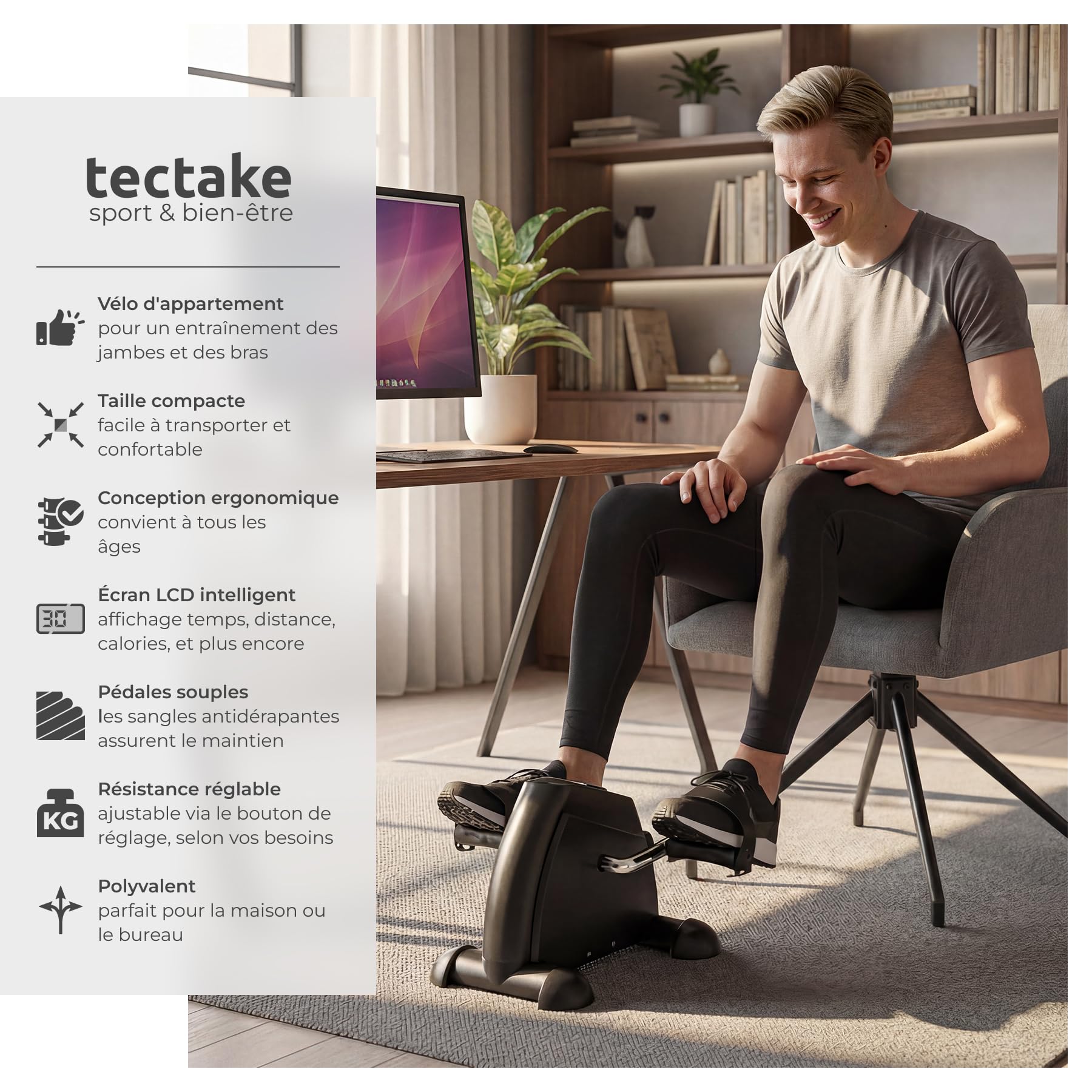 tectake® Mini Vélo d'appartement, 40 x 35 x 32 cm, Pedalier d appartement, Pedalier Bureau, Écran LCD, Sport maison, Entraînement des bras et des jambes, Mini Velo d'appartement, Compatible tout âge