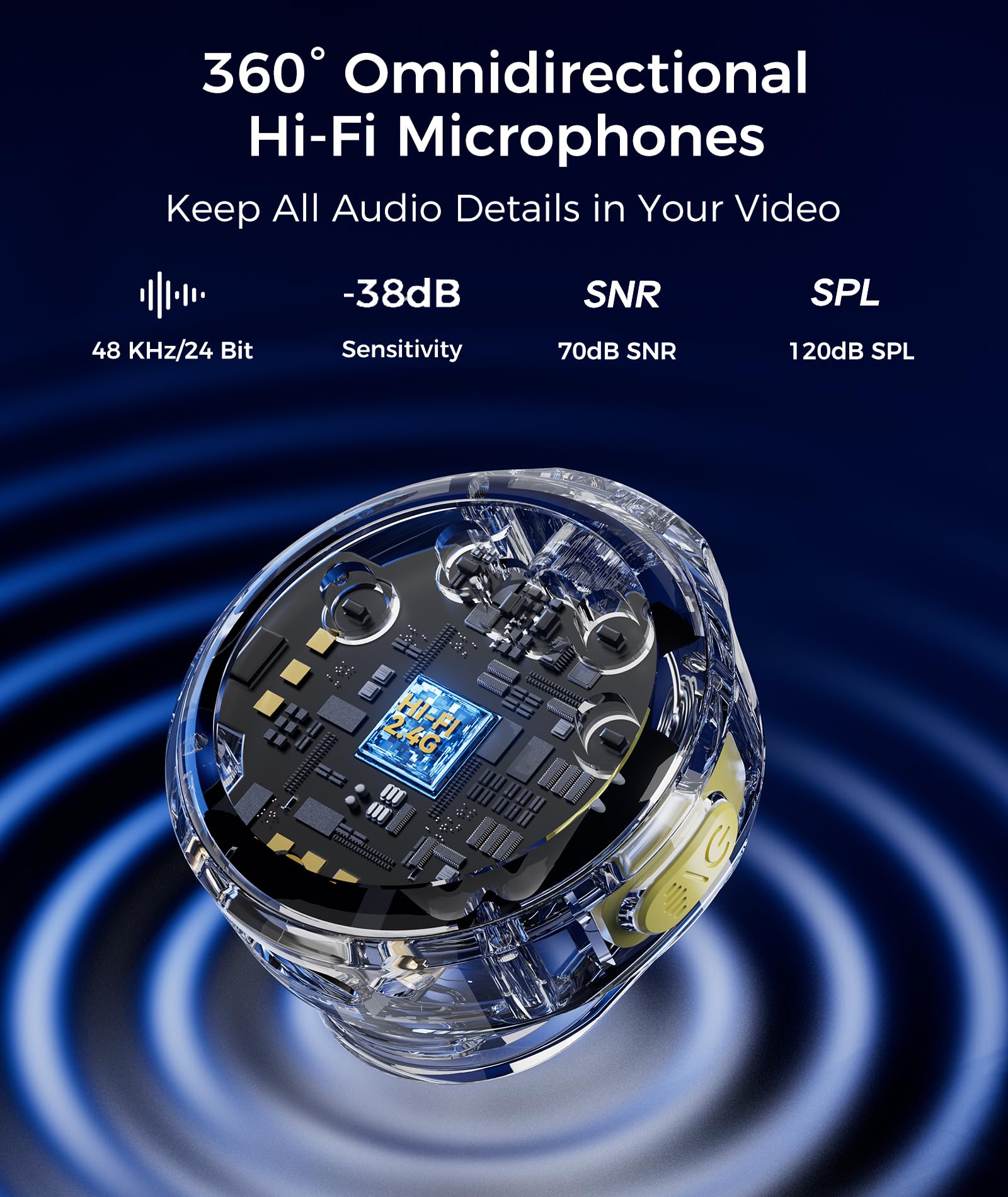 Aceele Microfono Lavalier Wireless Per iPhone/Android/Tablets/PC, Hi-Fi Audio, Anti-rumore, 24H, Portata 50M, Mini Microfono Wireless Magnetico Per Video/Live Streaming/Vlog/Podcast/Interviste