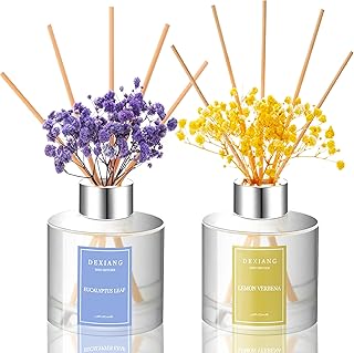 3.38 oz (100ml) 2pcs,Eucalyptus/Lemon Verbena Scented Reed Diffuser Set,Reed Diffuser & 12pcs Reed Diffuser Sticks,Home & Kitchen| Home & Bathroom Decor,Fragrance and Gifts
