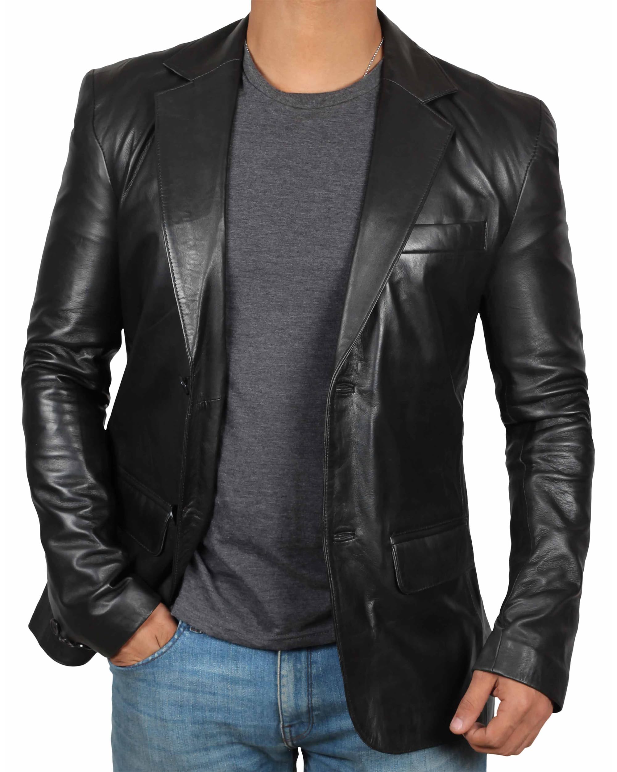 Blingsoul Tall Leather Jacket Men - Real Lamskin Leather Jacket for Mens