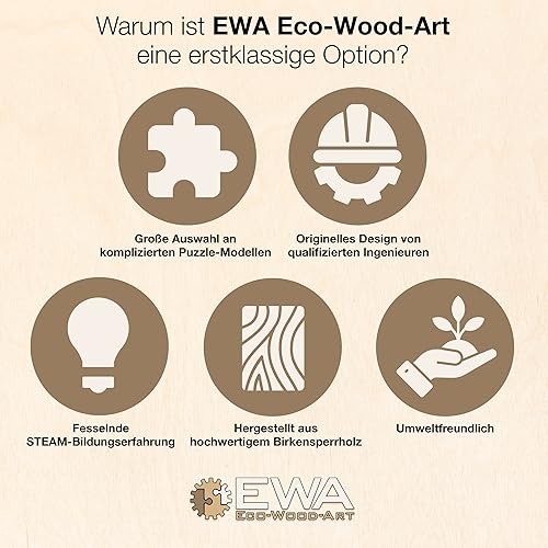 Miniatura 6 de EWA Eco Wood Art 3D Puzzle de madera para adultos y adolescentes - T-34-85 Tanque 965 piezas - Modelo con motor de banda de goma, kit de bricolaje