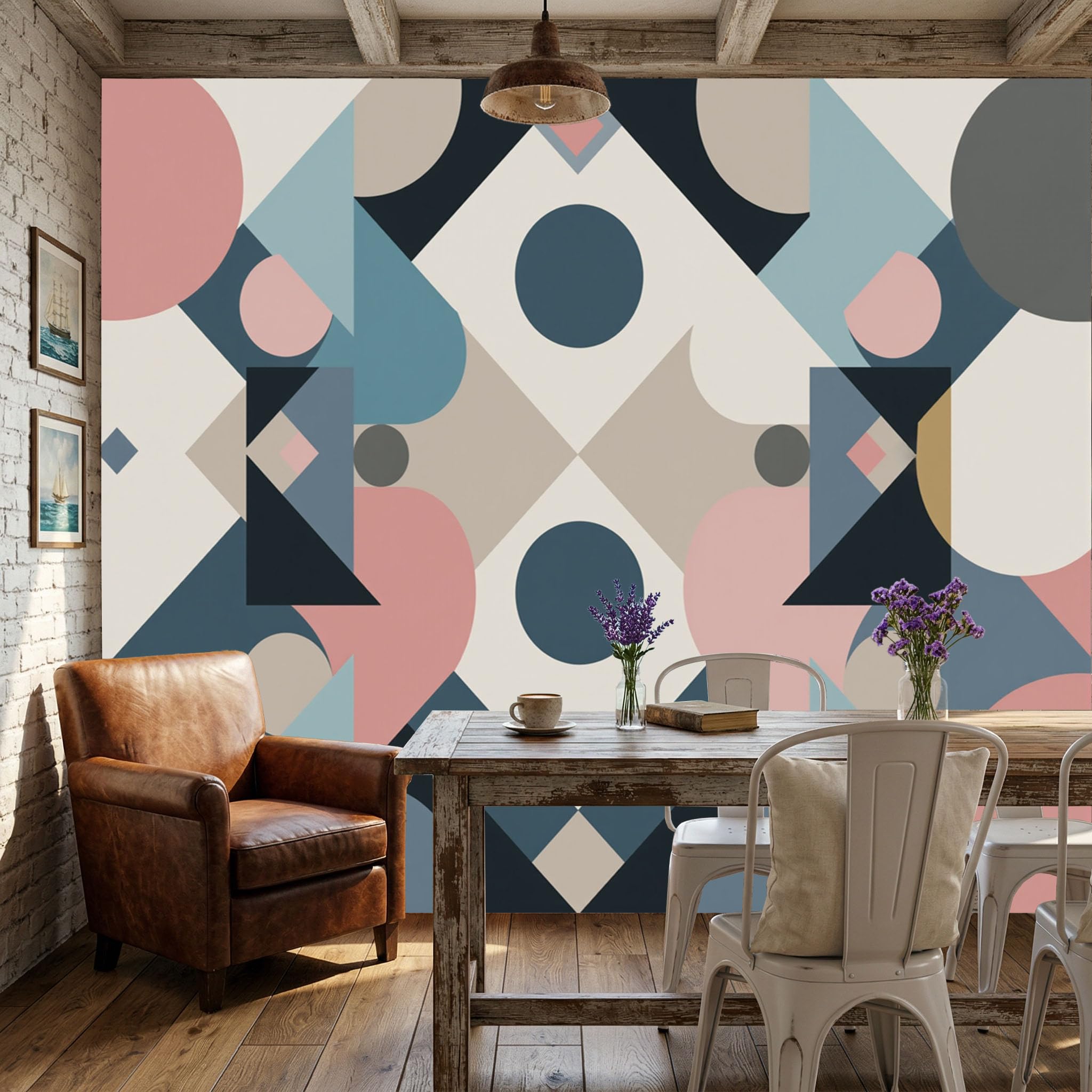 Papier peint panoramique géométrie abstraite 350x256cm pour salon