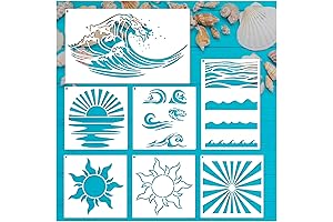 Beach Wave and Sunrays Stencil for Wood Painting