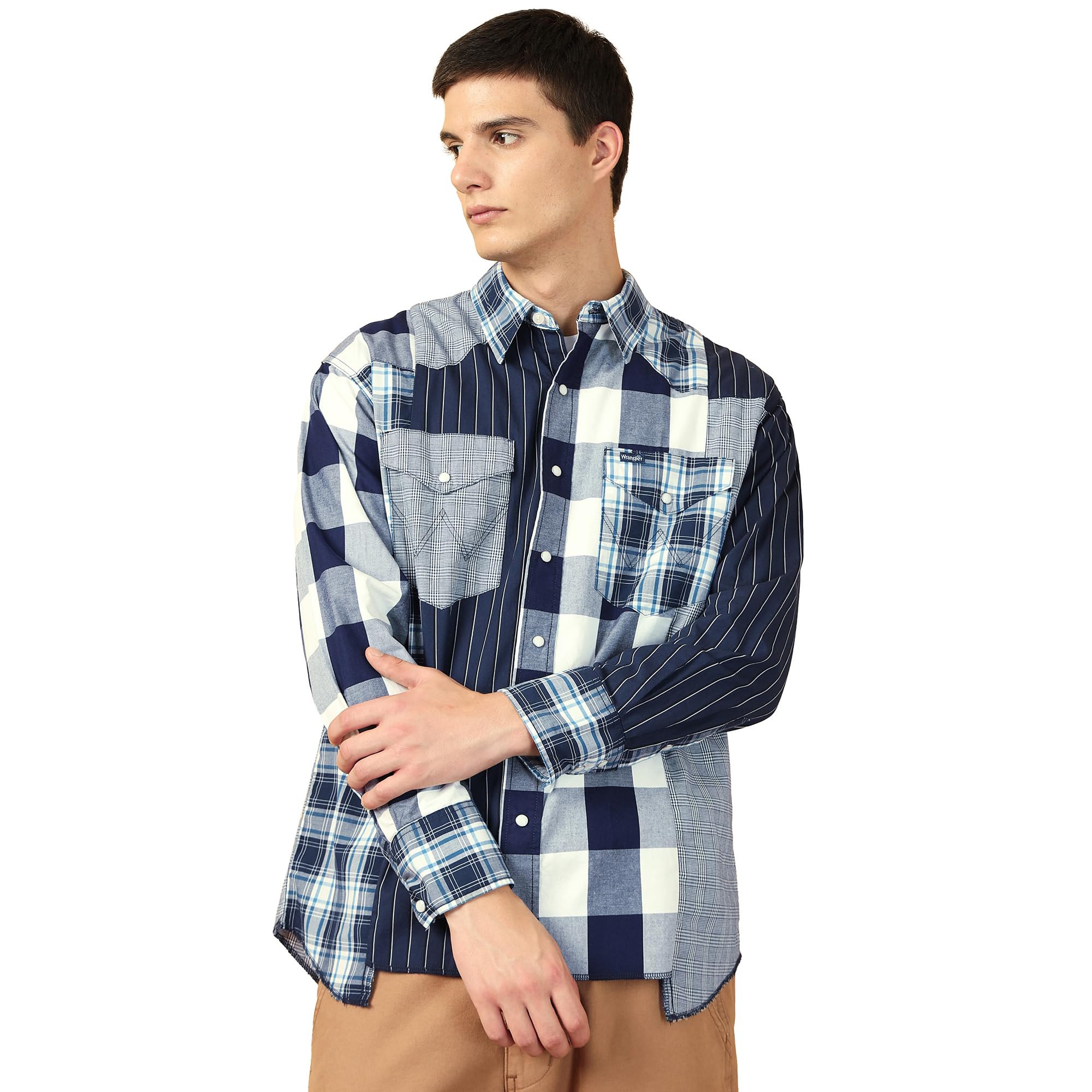 Wrangler Mens Printed Blue Relaxed Fit Shirt in blue