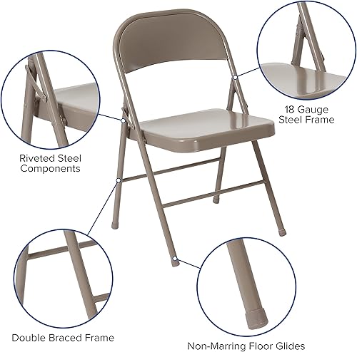 Miniatura 5 de Flash Furniture Paquete de 4 sillas plegables de metal gris con doble refuerzo de la serie HERCULES Gris,Beige,Negro -,Rojo -