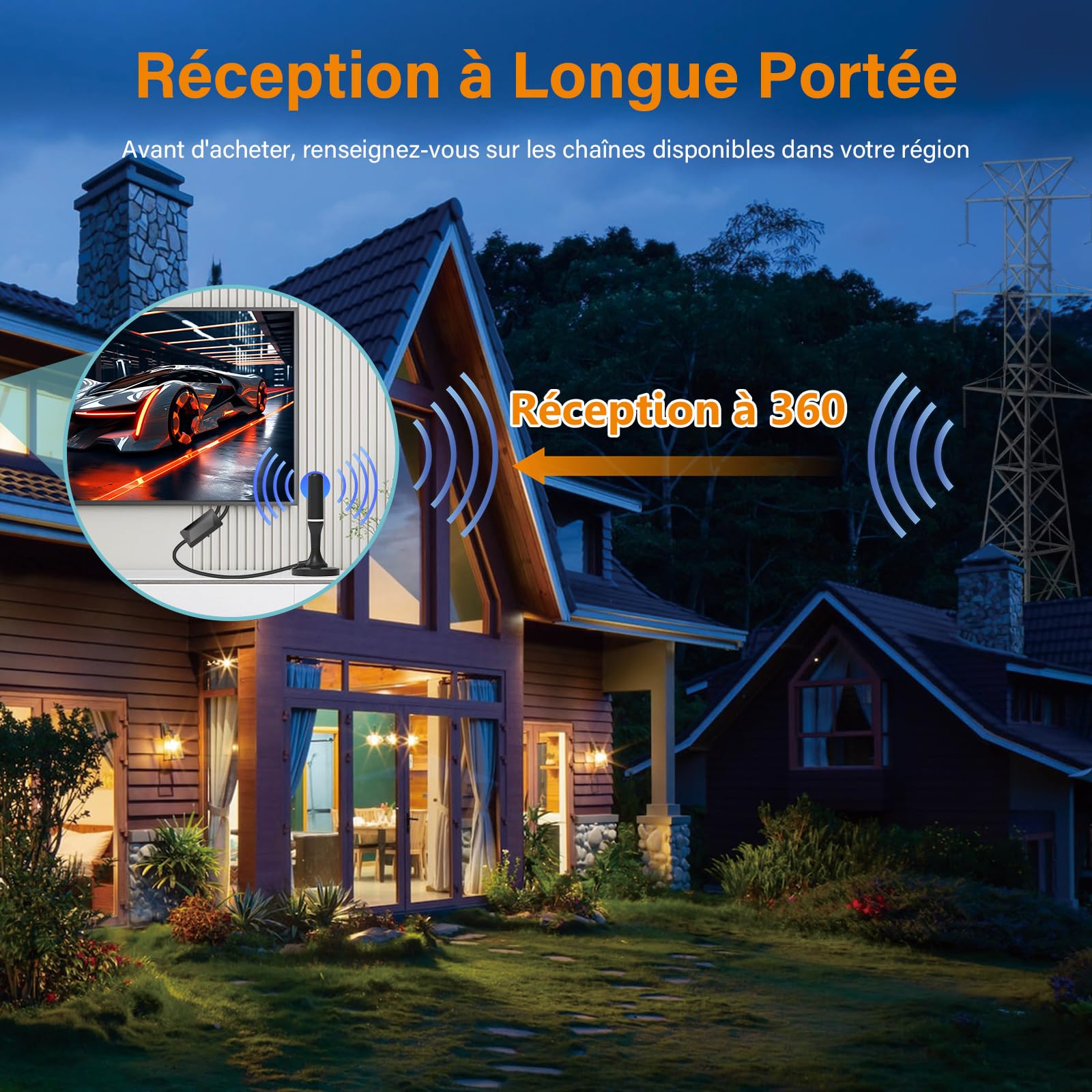 Antena de TV Interior Potente TNT, 2025 Antena TNT con Amplificador de señal de alta ganancia, Recepción de largo alcance de 360° para 1080P 4K DVB-T DVB-T2 VHF UHF