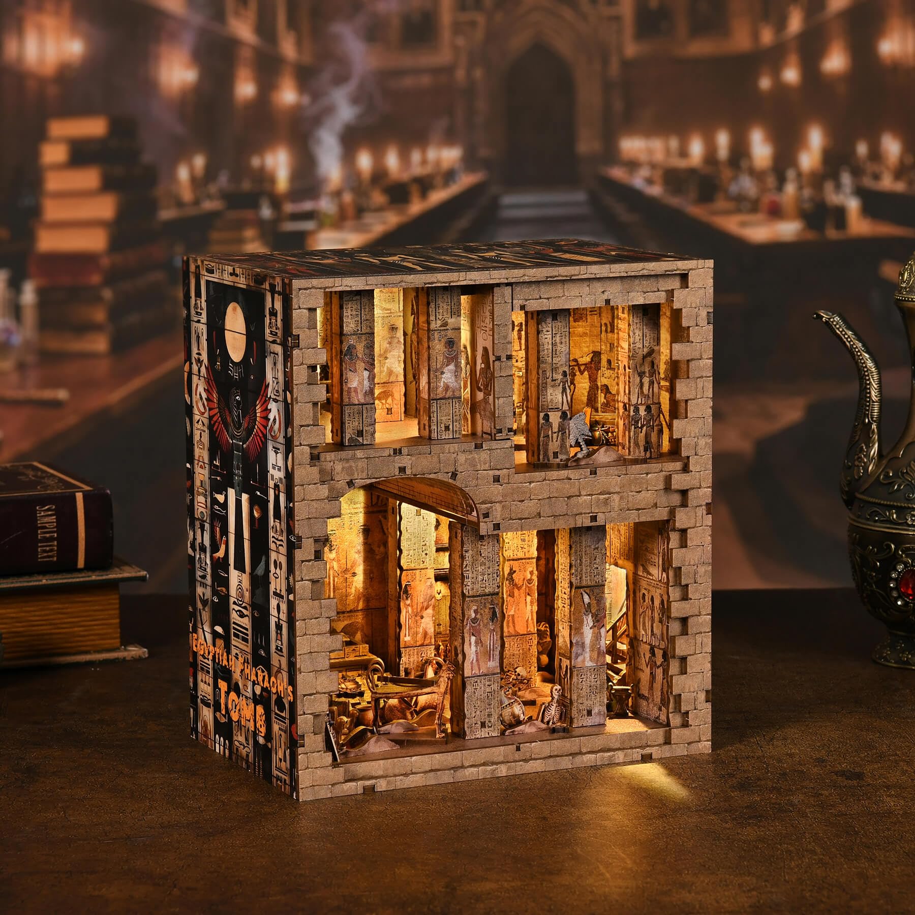 fifijoy Kit angolo libro: kit casa in miniatura faraoni egiziani per adulti e adolescenti, casa delle bambole BookNook Tiny House, decorazione per scaffalature, puzzle in legno 3D