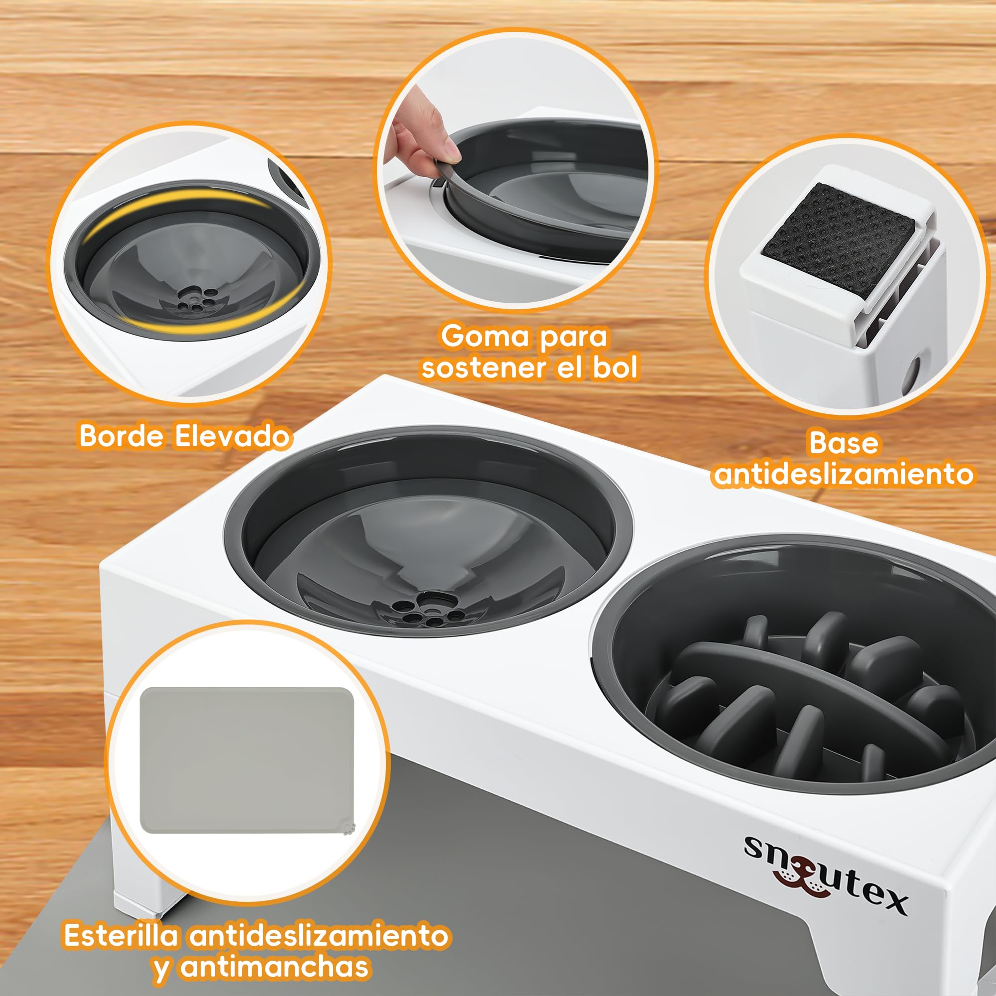 Comedero Perro Elevado Acero Inoxidable - Comedero Perro Elevado 5 Alturas Ajustables | Bebedero Antigoteo para Perros con Alfombra Antideslizante. Comederos Perros (Blanco Antivoracidad)