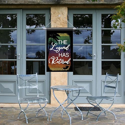 Miniatura 8 de Bandera de jardín con texto en inglés Happy Retirement con texto en inglés The Legend Has Retirement para puerta de fiesta, cartel de despedida para