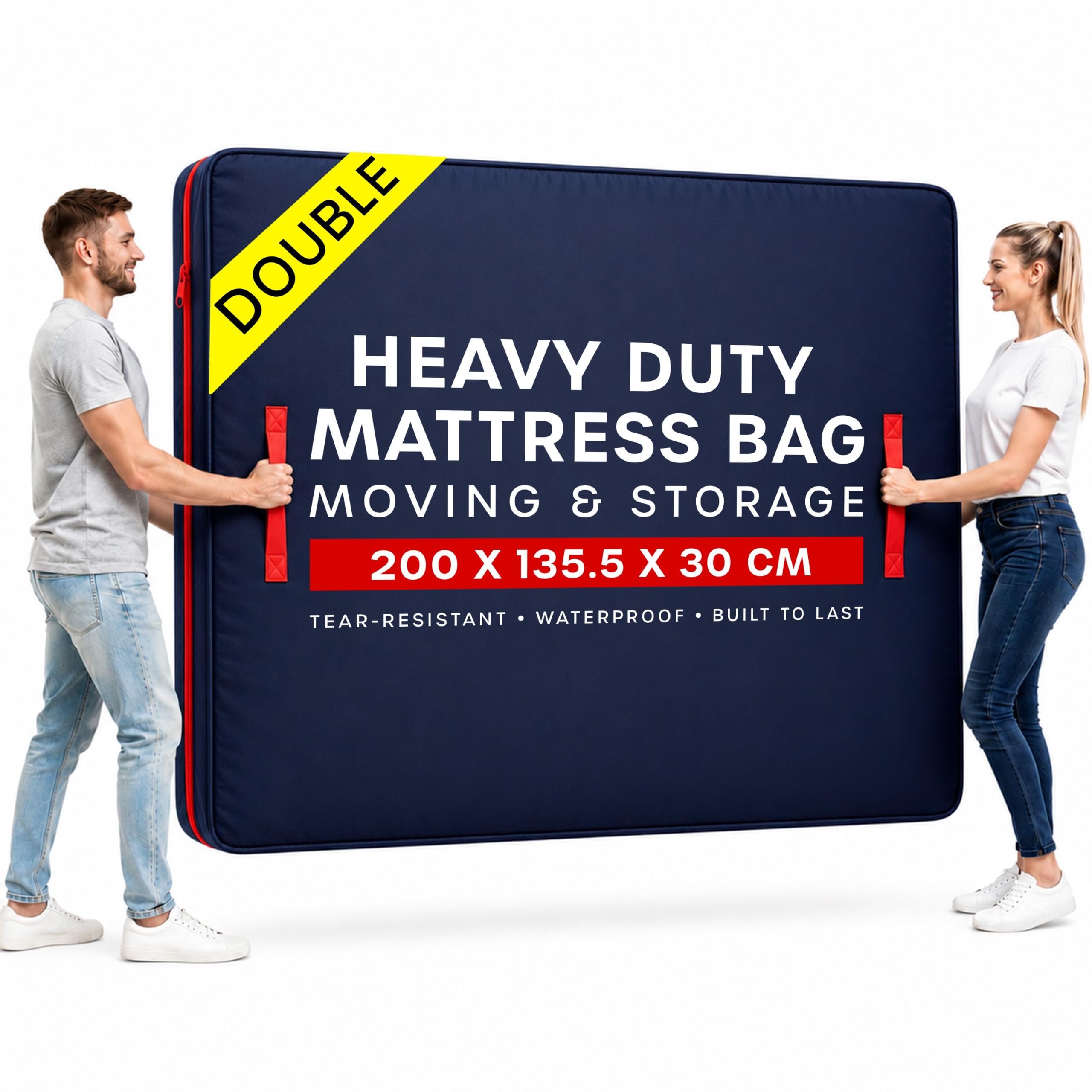 Double Size Mattress Bag for Moving with 4 Handles- Reusable Waterproof Mattress Cover in Oxford Polyester, Heavy Duty Mattress Bag for Storage and Protecting Beds from Stains, Dust, and Pests