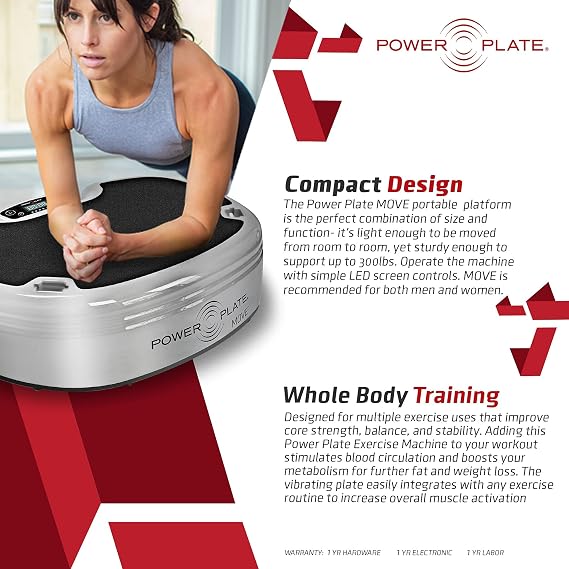 Power Plate Move Vibration Plate Machine - Professional Whole Body Vibration Platform for Home Gym, Weight Loss & Recovery - Compact Design with PrecisionWave Technology, 6 Modes & 300lb Capacity