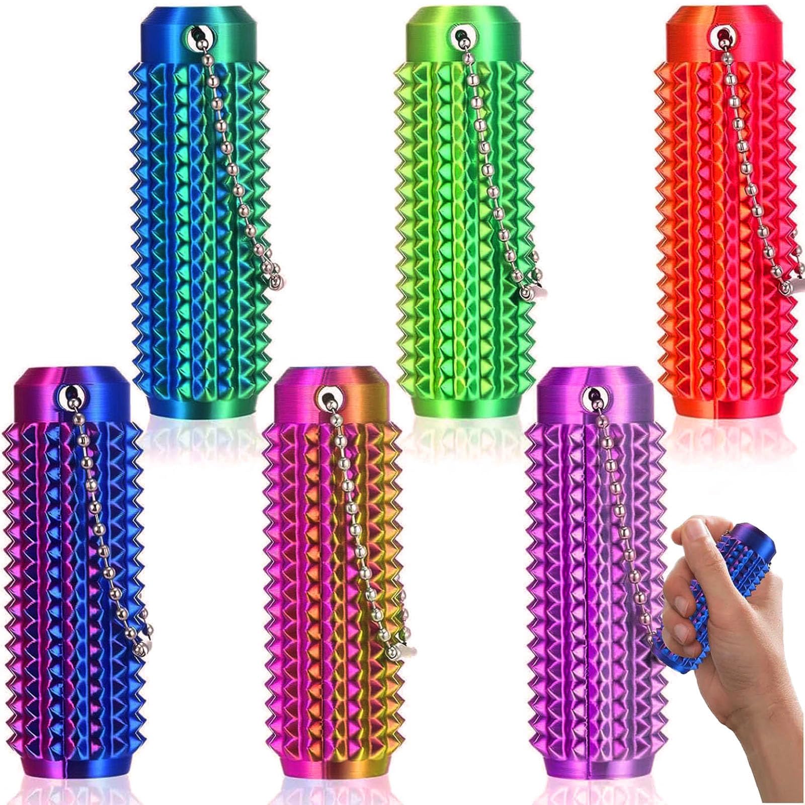 6Pcs Little Ouchies Pain Fidget,Pain Stim Fidgets,Spiky Grippie Stim Keychain,Spiky Keyring Sensory Toys for Adult Teen Stress Relief
