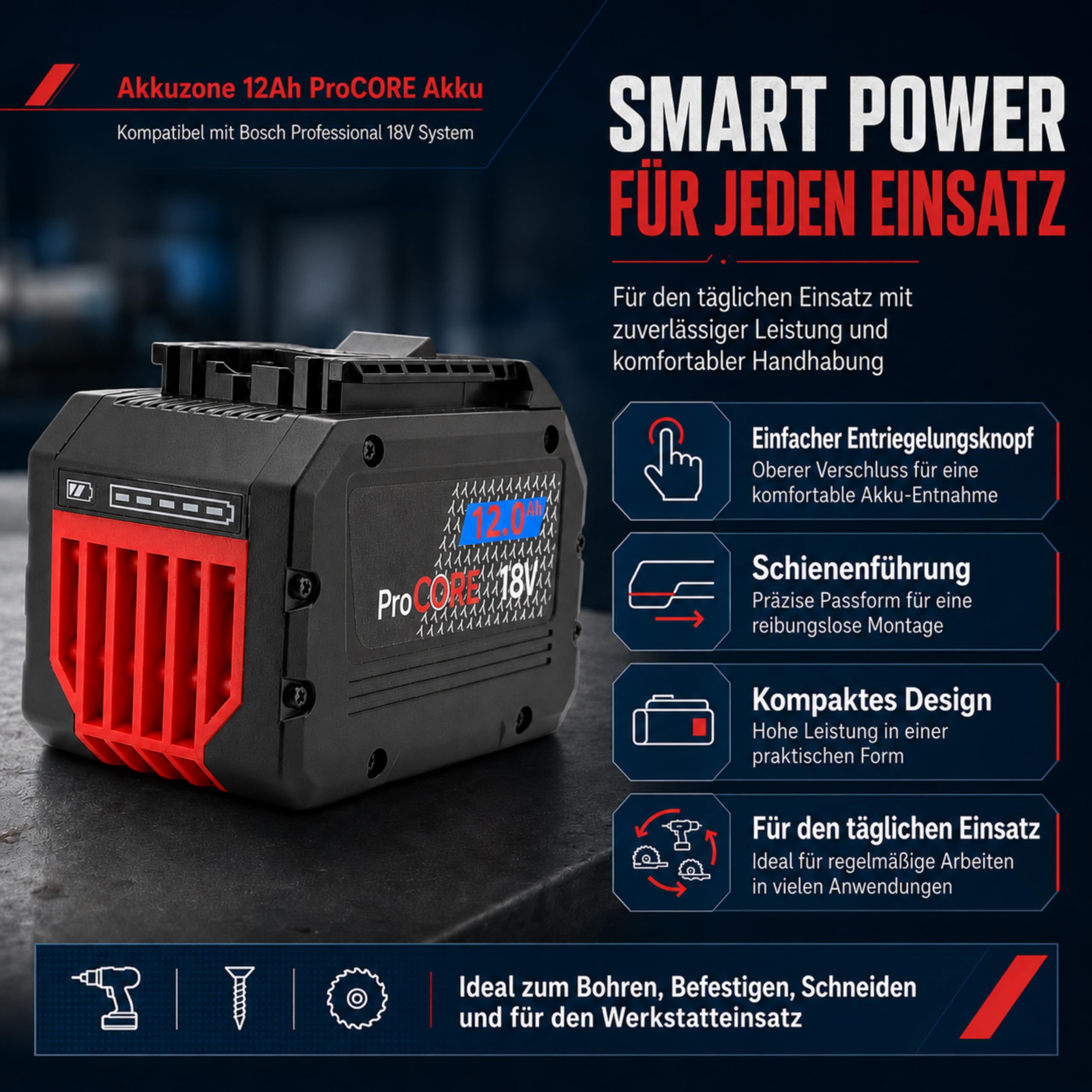 Batería Procore 18 V 12,0 Ah para Bosch Professional